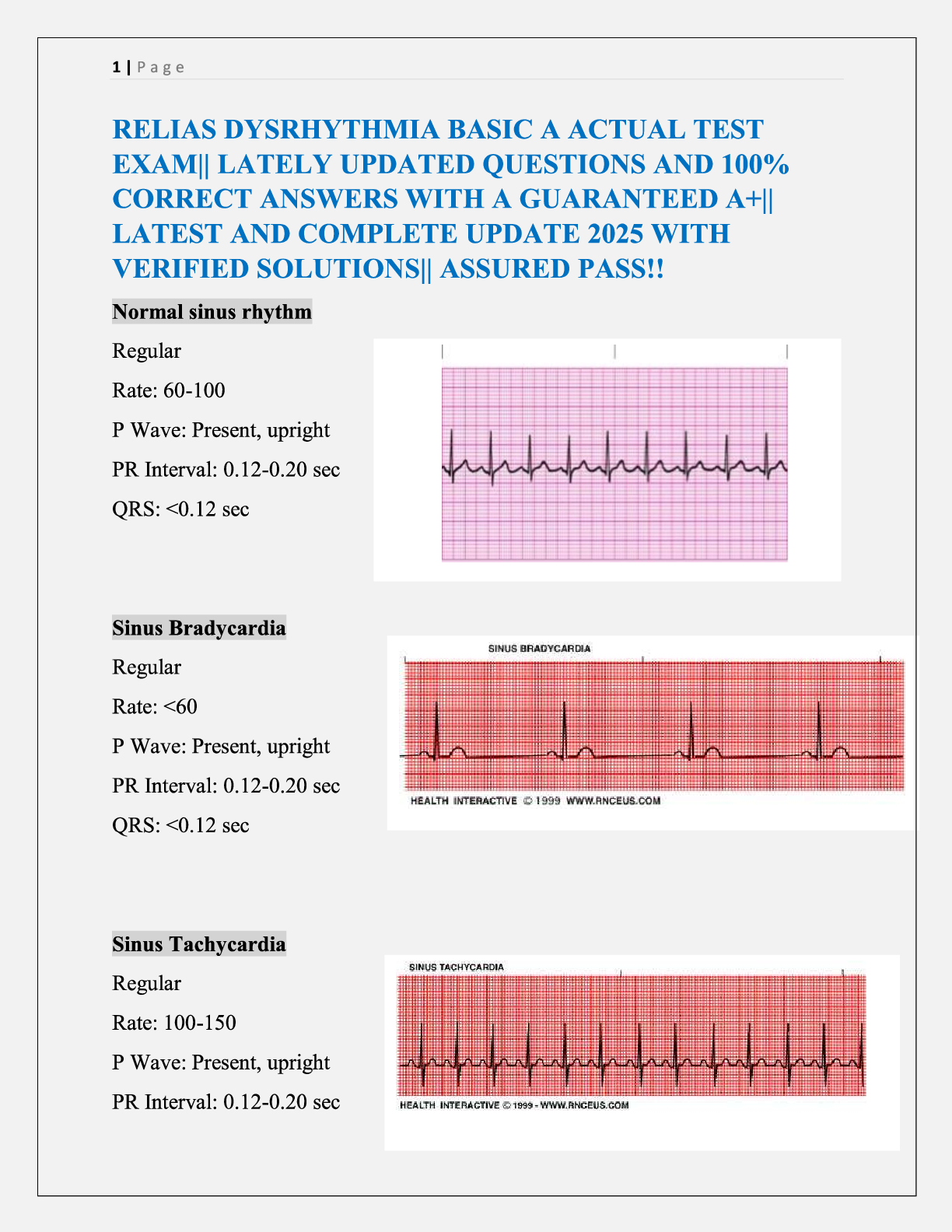Preview image for Relias Dysrhythmia Basic A Actual Test Exam  Recently Updated Questions with 100% Correct Answers Guaranteed for an A+  Latest Complete Update 2025 with Verified Solutions  Pass Assured!!.