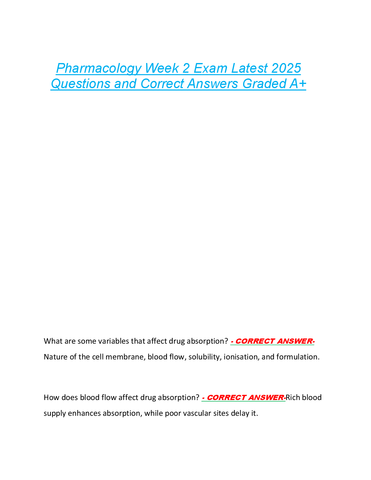Preview image for Pharmacology Week 2 Exam Latest 2025  Questions and Correct Answers Graded A+