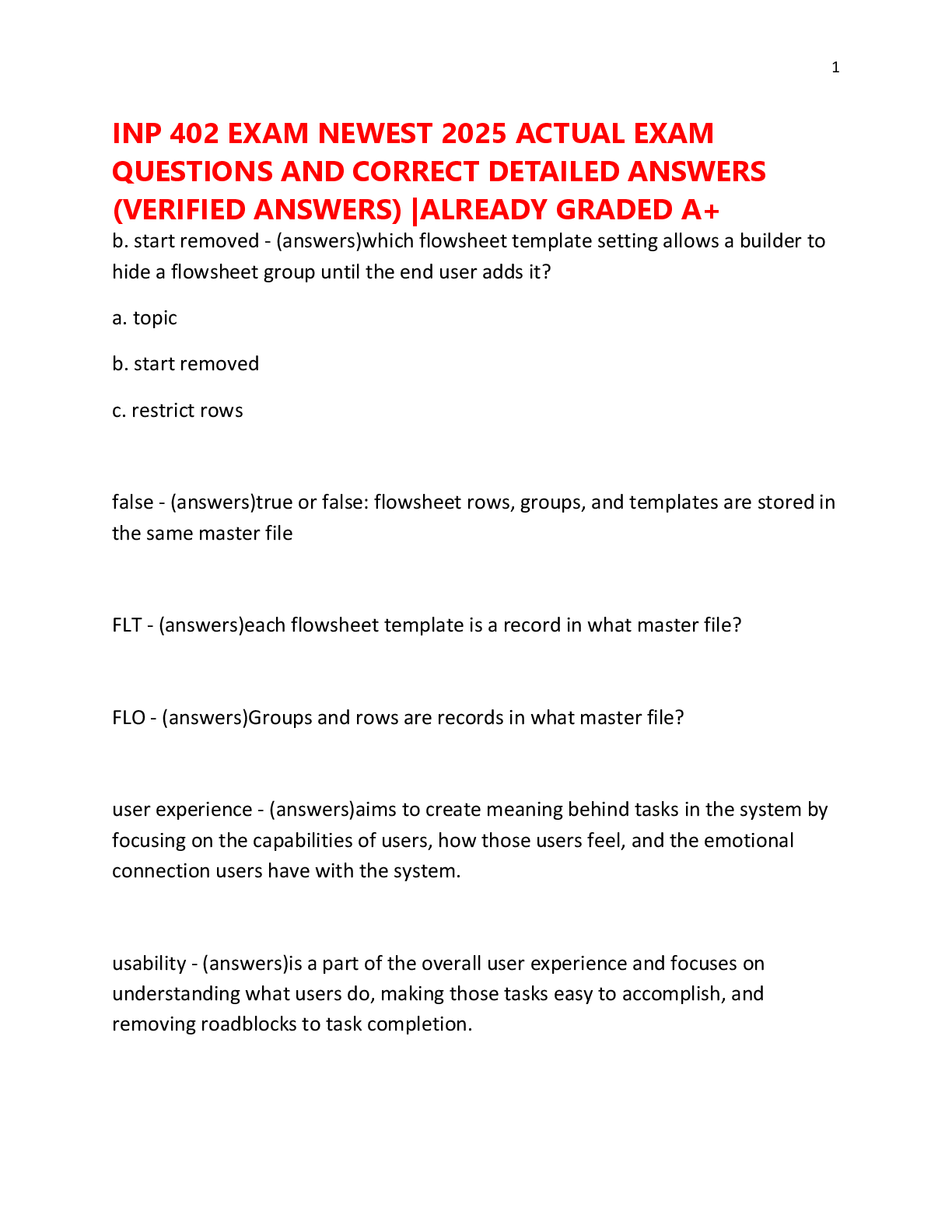 Preview image for INP 402 EXAM NEWEST 2025 ACTUAL EXAM  QUESTIONS AND CORRECT DETAILED ANSWERS  (VERIFIED ANSWERS) |ALREADY GRADED A+