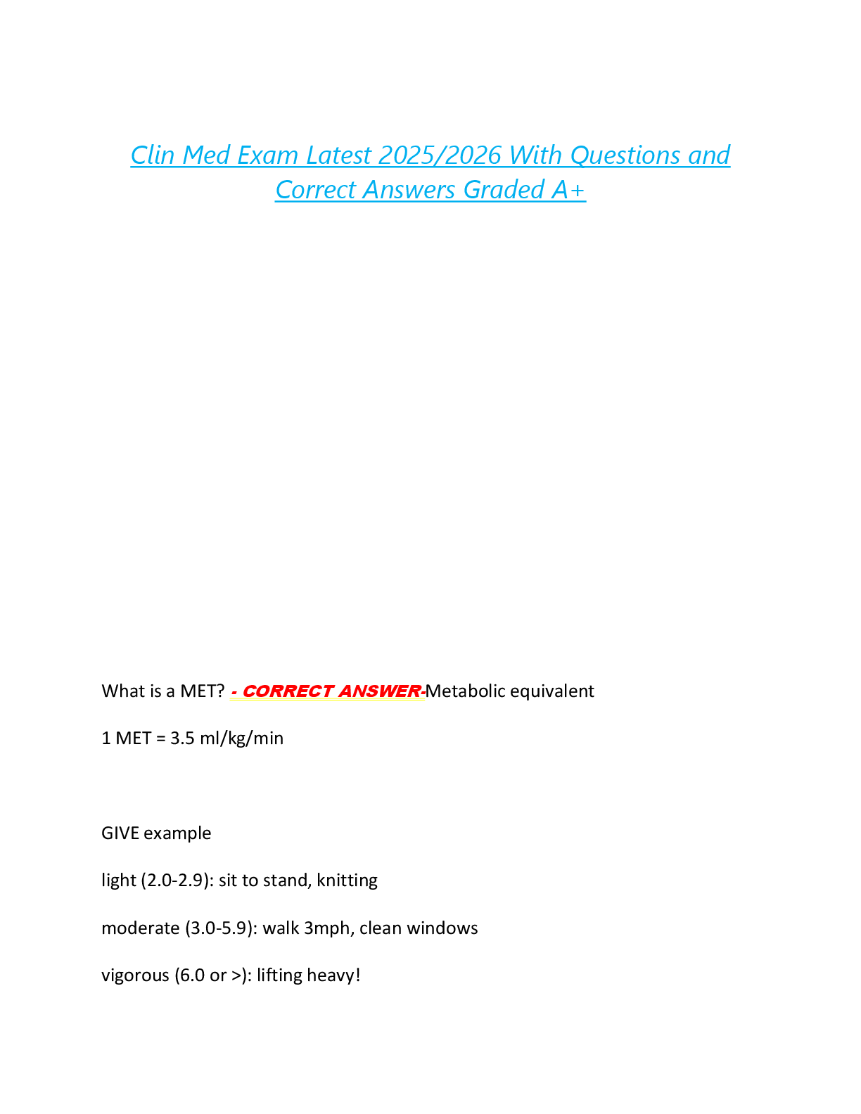 Preview image for Clin Med Exam Latest 2025/2026 With Questions and  Correct Answers Graded A+