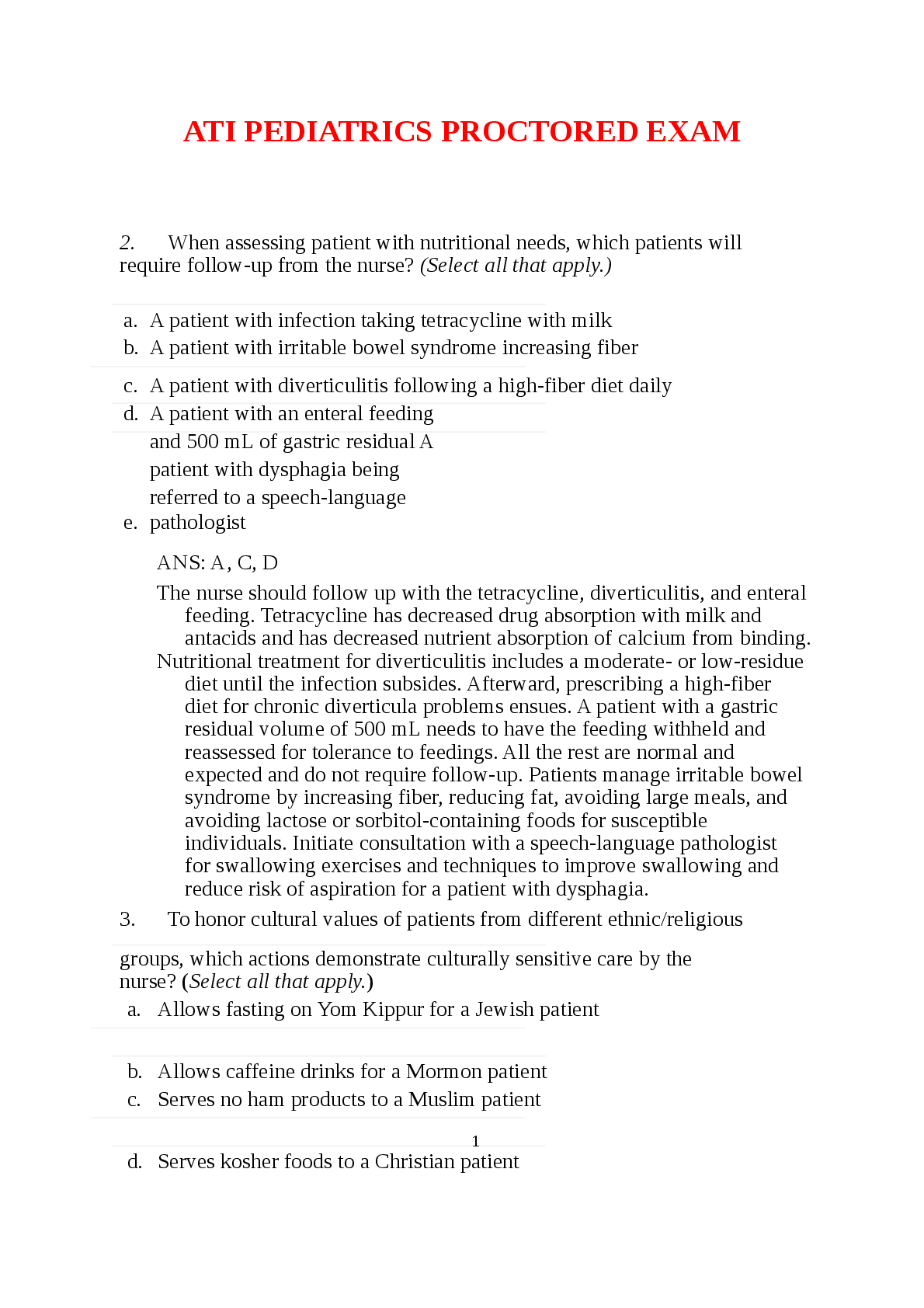 Preview image for ATI PEDIATRICS PROCTORED EXAM