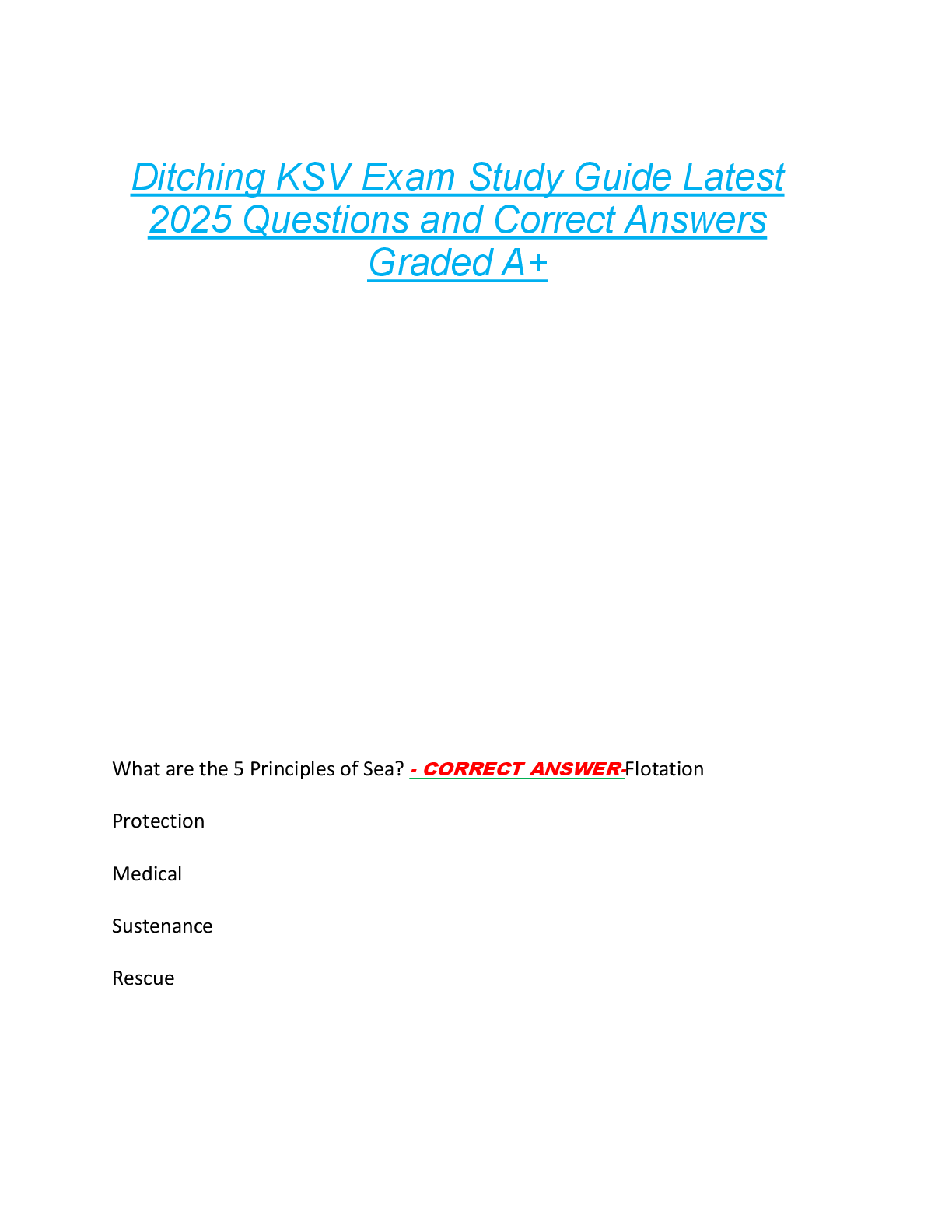 Preview of Ditching KSV Exam Study Guide Latest  2025 Questions and Correct Answers  Graded A+