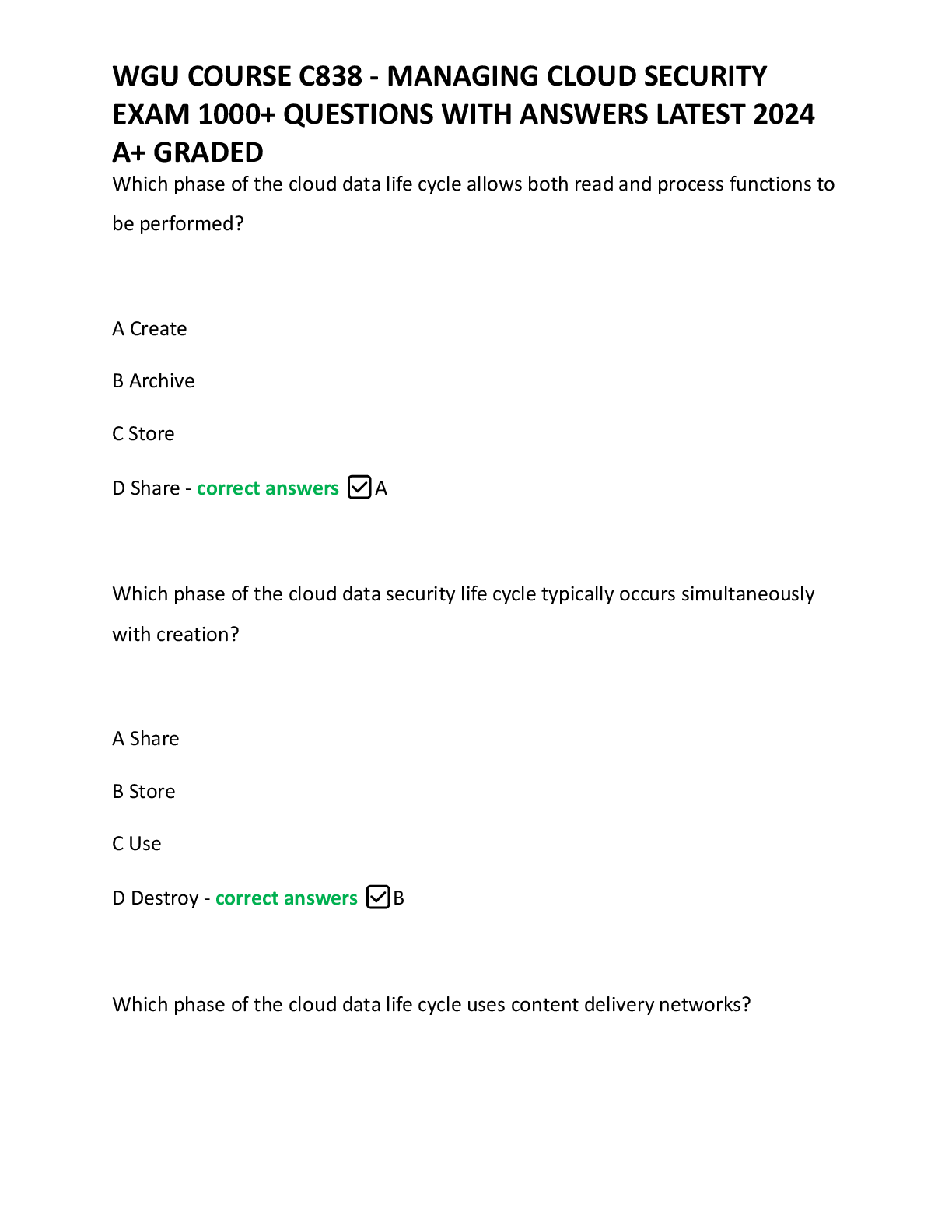 Preview image for wgu course c838  managing_cloud_security_exam_1000__questions_with_answers_latest_2024_a__graded_30