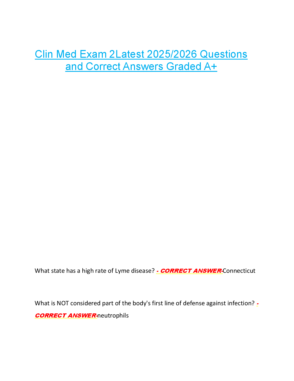 Preview image for Clin Med Exam 2Latest 2025/2026 Questions  and Correct Answers Graded A+