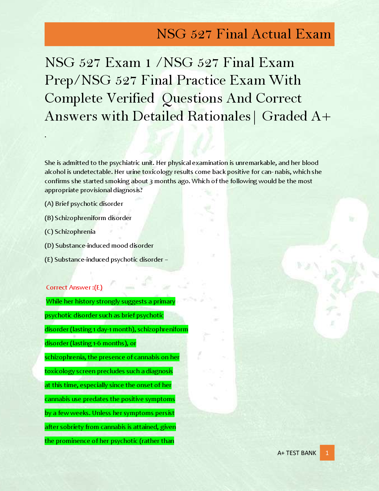Preview of NSG 527 Exam 1 /NSG 527 Final Exam  Prep/NSG 527 Final Practice Exam With  Complete Verifi