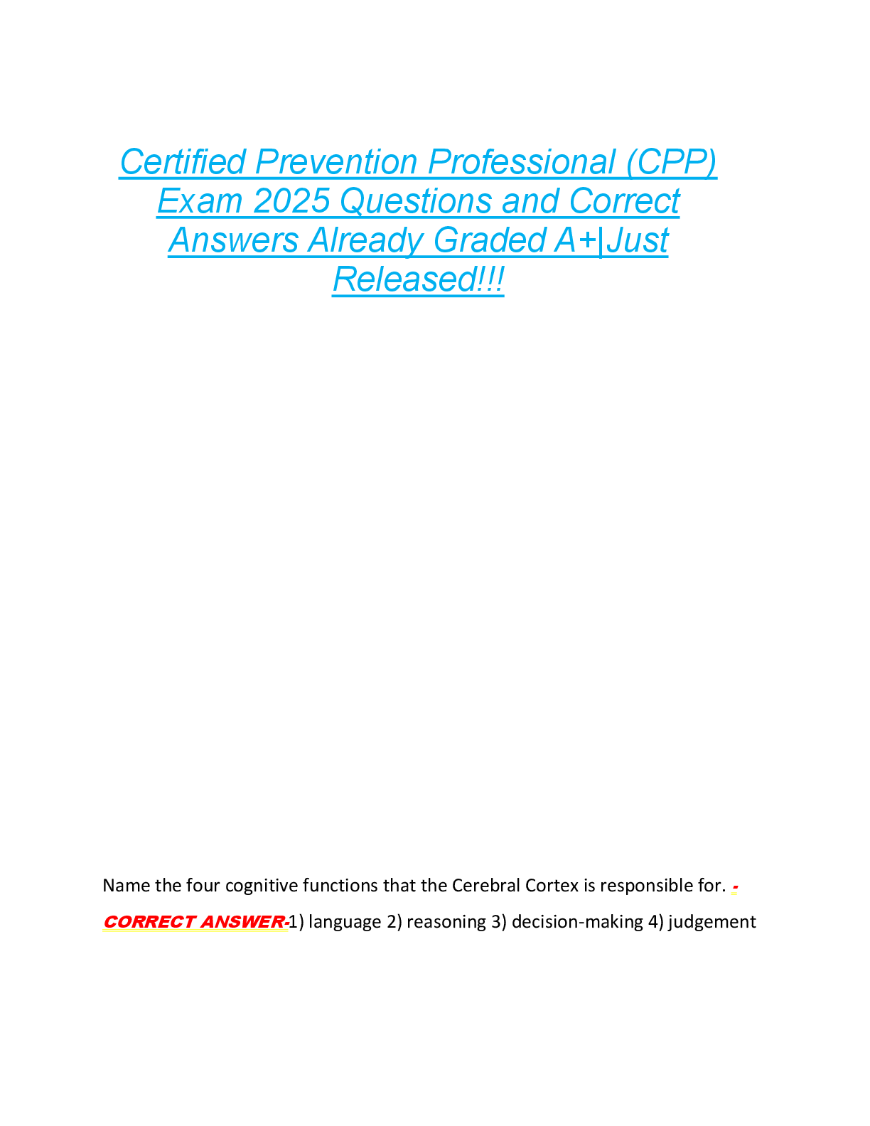 Preview image for Certified Prevention Professional (CPP)  Exam 2025 Questions and Correct  Answers Already Graded A+|Just  Released!!!