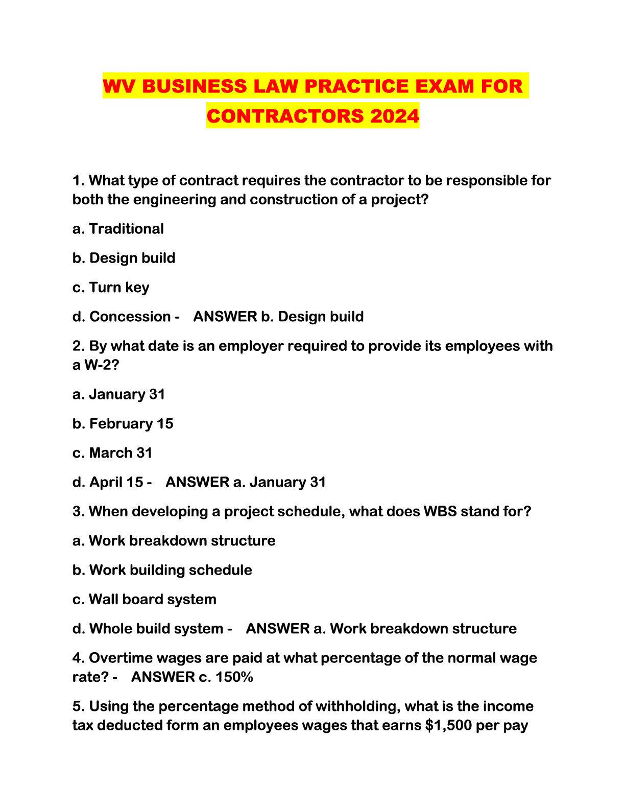 Preview image for WV BUSINESS LAW PRACTICE EXAM FOR CONTRACTORS 2024