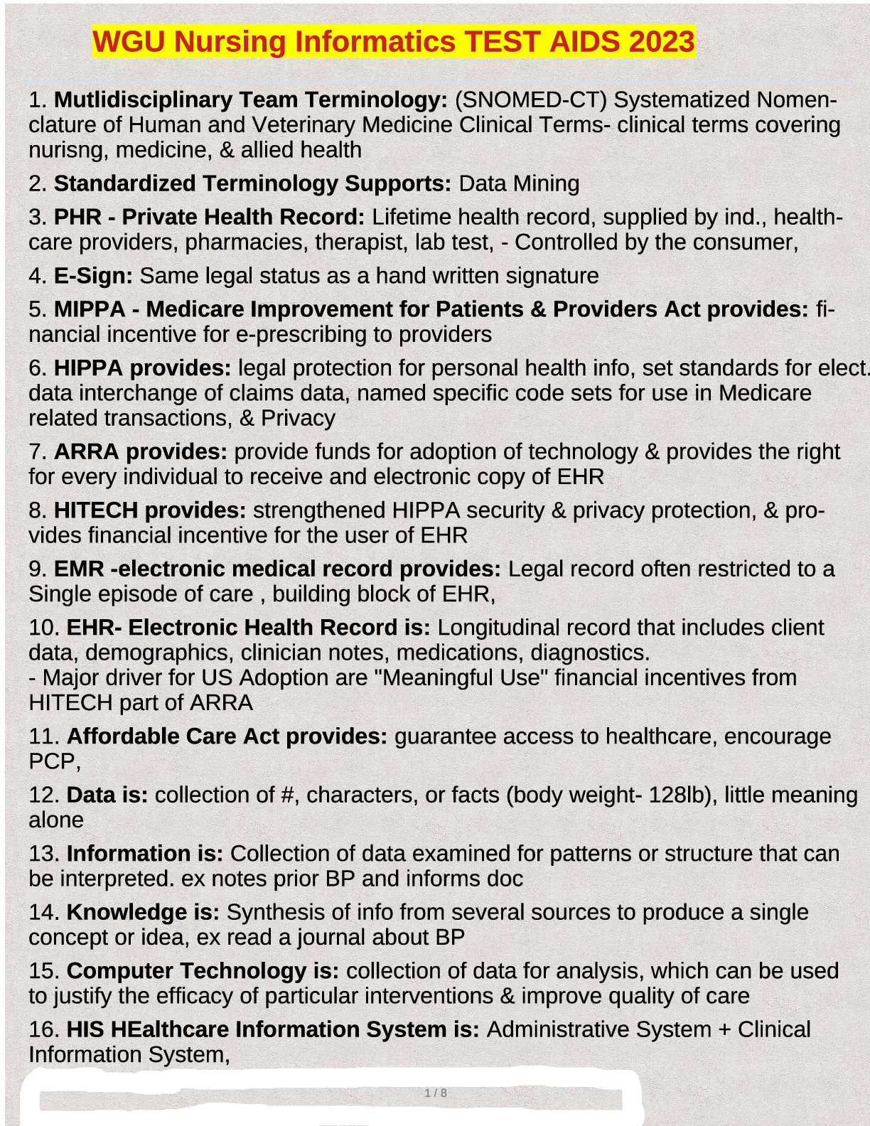 Preview image for WGU Nursing Informatics TEST AIDS 2023