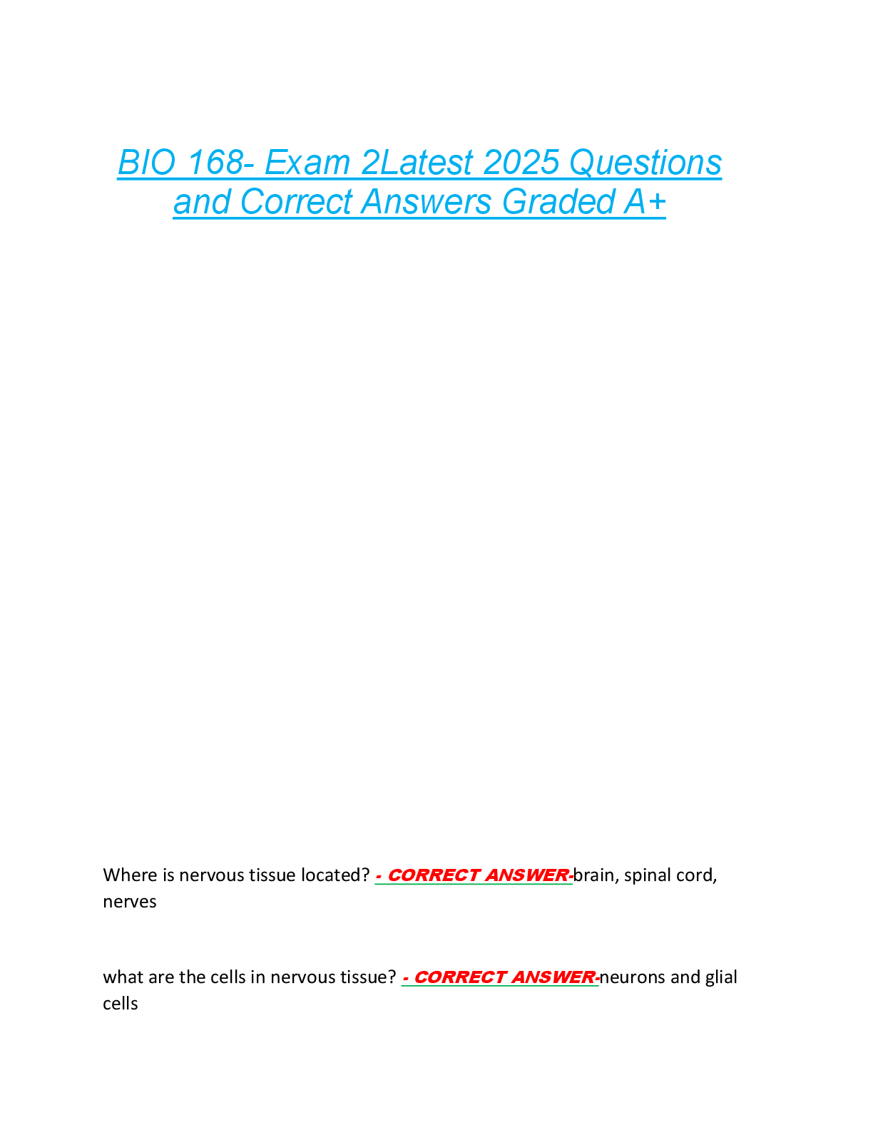 Preview of BIO 168- Exam 2Latest 2025 Questions  and Correct Answers Graded A+