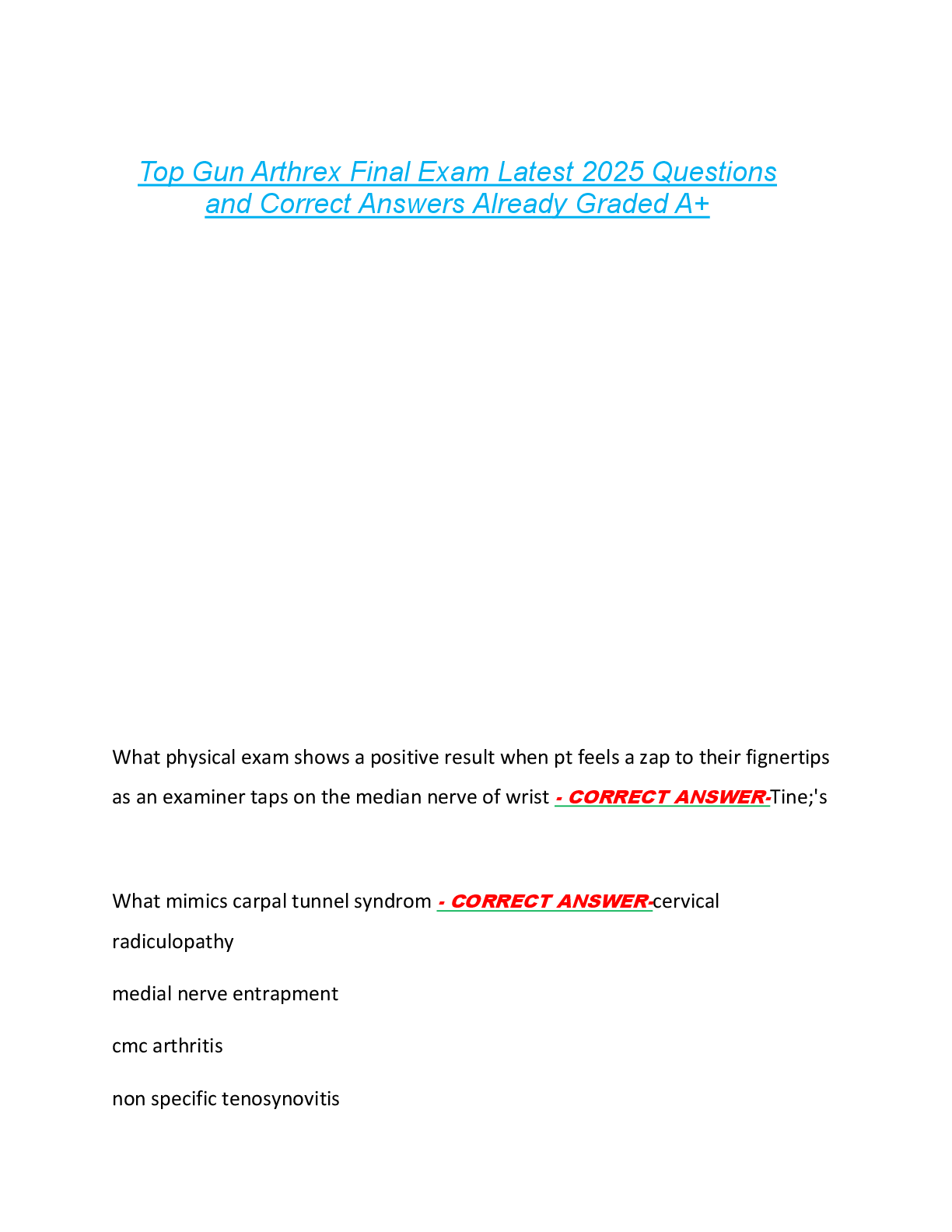 Preview image for Top Gun Arthrex Final Exam Latest 2025 Questions  and Correct Answers Already Graded A+
