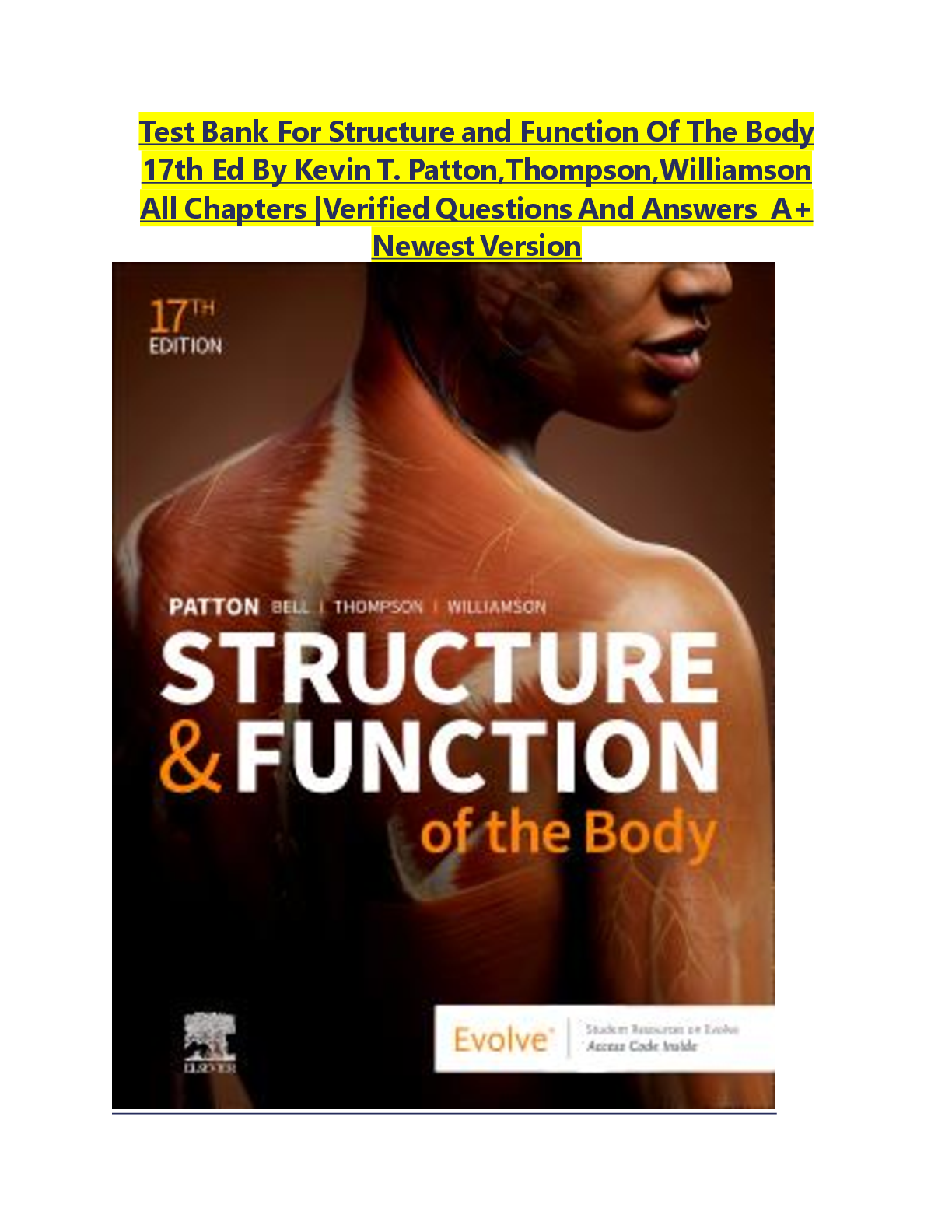 Preview image for Test Bank For Structure and Function Of The Body 17th Ed By Kevin T. Patton Thompson Williamson All Chapters |Verified Questions And Answers A+ Newest Version