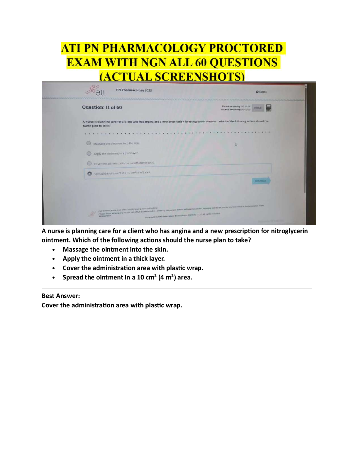 Preview image for Latest ATI PN Pharmacology Proctored Exam 2025/2026 with NGN: 60 Verified Screenshot Questions and Answers | 100% from ATI | Assures Highest Score