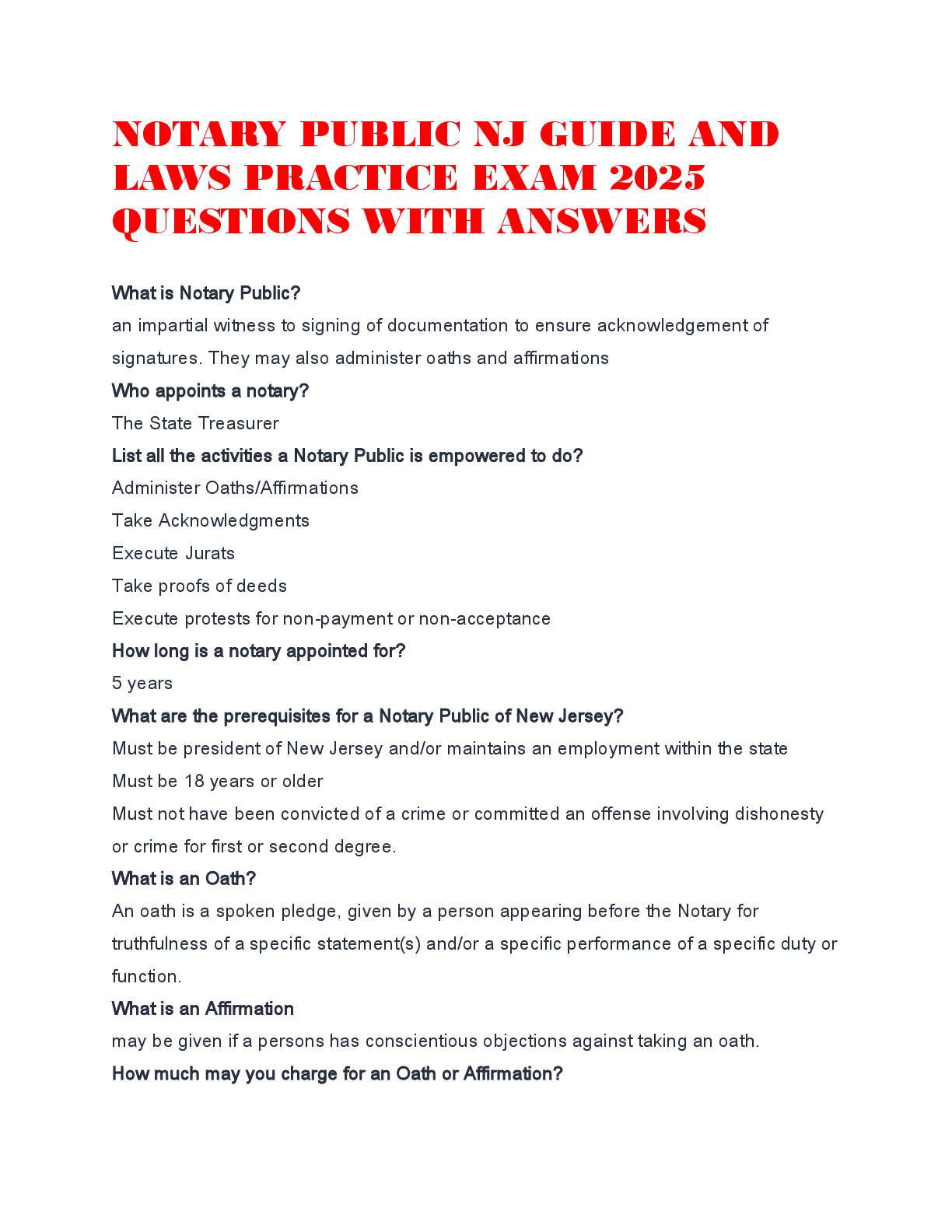 Preview image for NOTARY PUBLIC NJ GUIDE AND LAWS PRACTICE EXAM 2025 QUESTIONS WITH ANSWERS