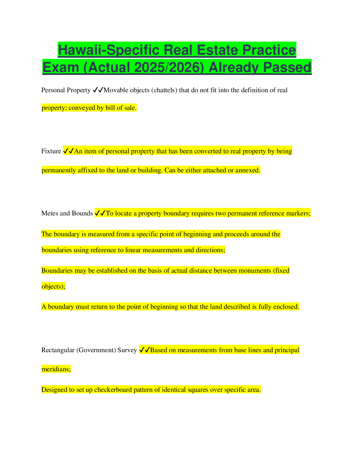 Preview image for Hawaii-Specific Real Estate Practice Exam (Actual 2025/2026) Already Passed