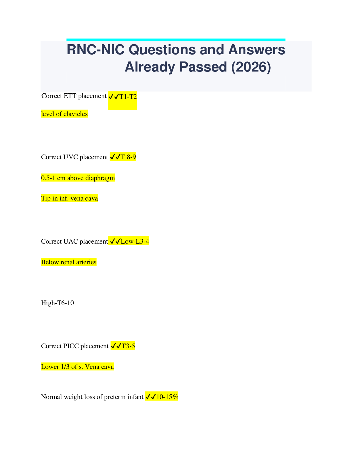 Preview of RNC-NIC Questions and Answers Already Passed (2026)