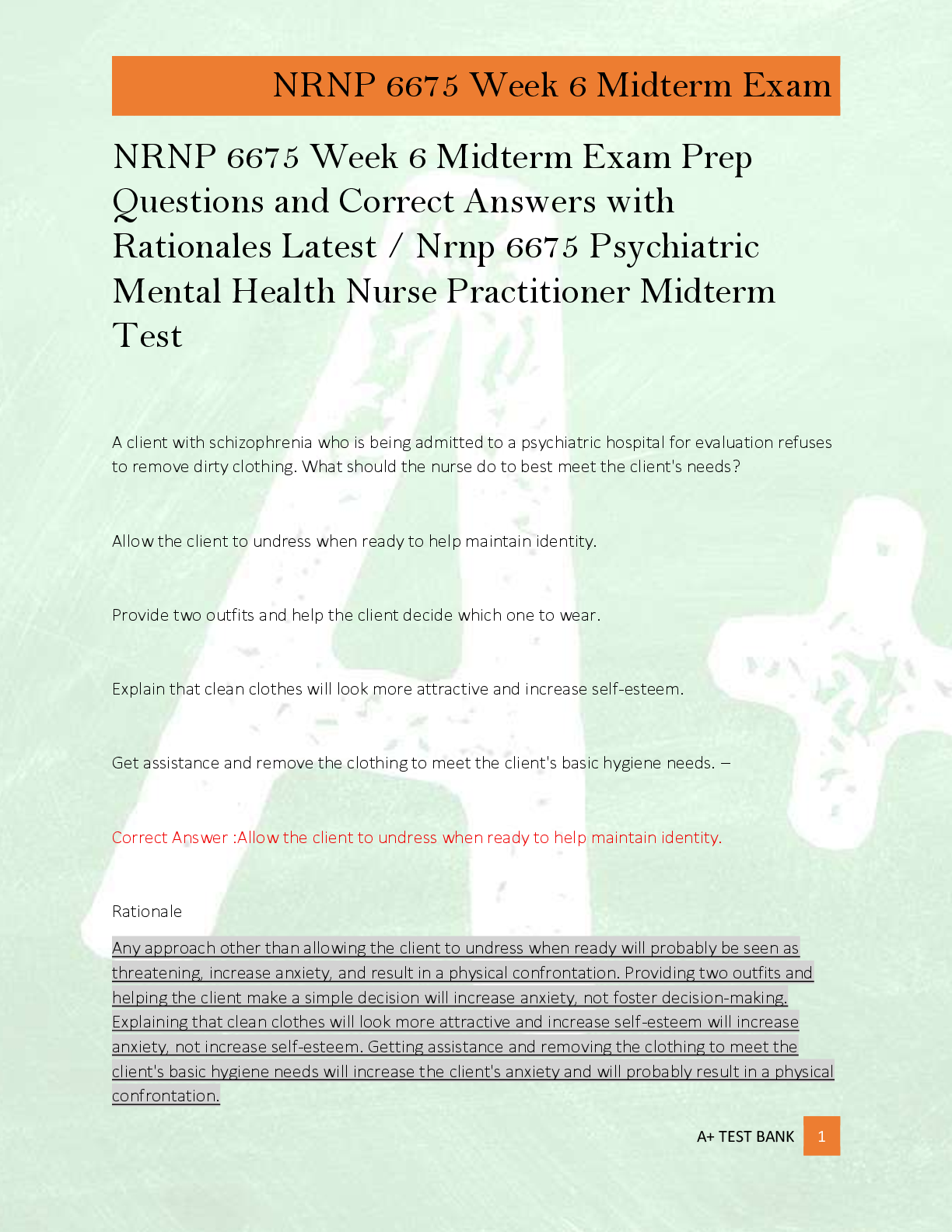 Preview of NRNP 6675 Week 6 Midterm Exam Prep  Questions and Correct Answers with  Rationales Latest