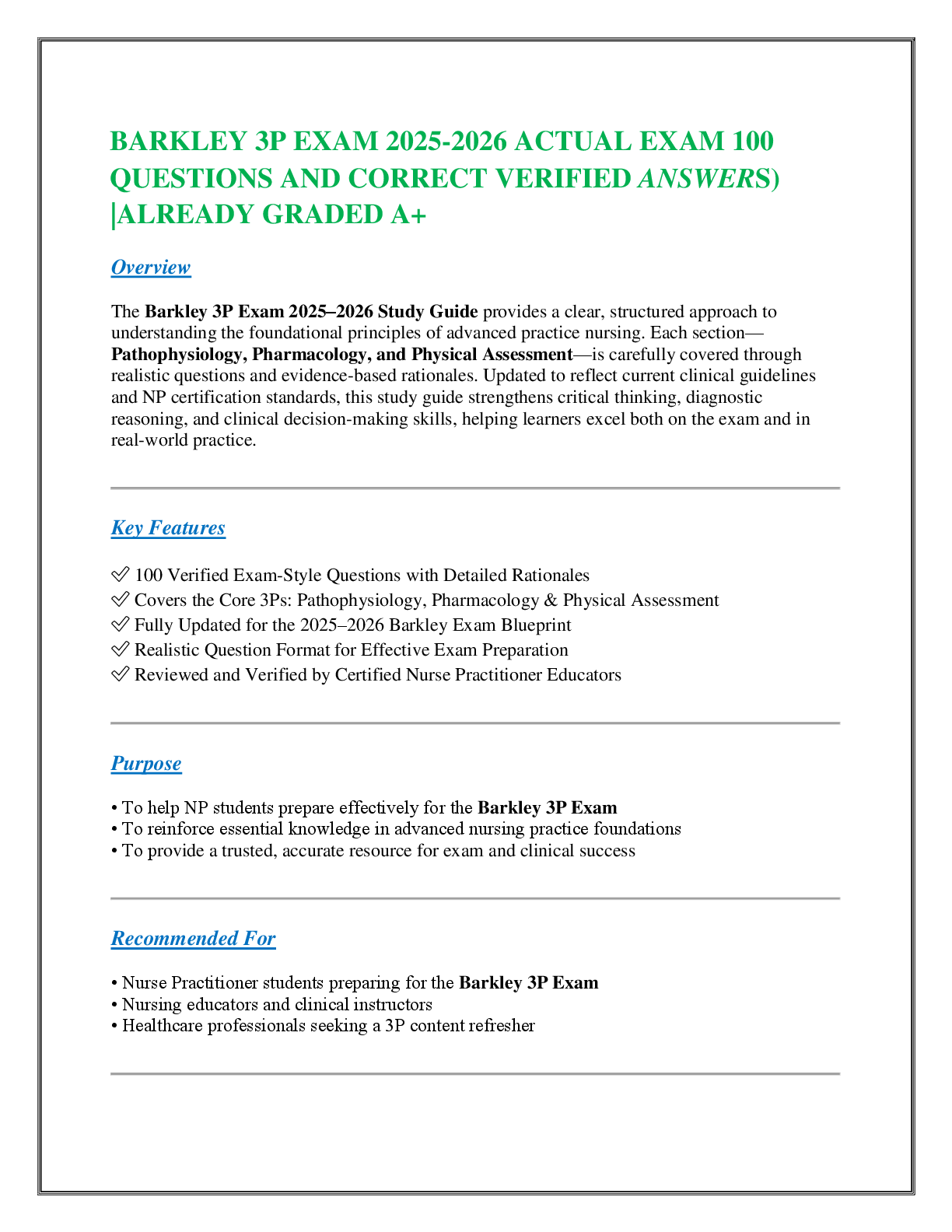 BARKLEY 3P EXAM 2025-2026 ACTUAL EXAM 100   QUESTIONS AND CORRECT VERIFIED ANSWERS) |ALREADY GRADED A+
