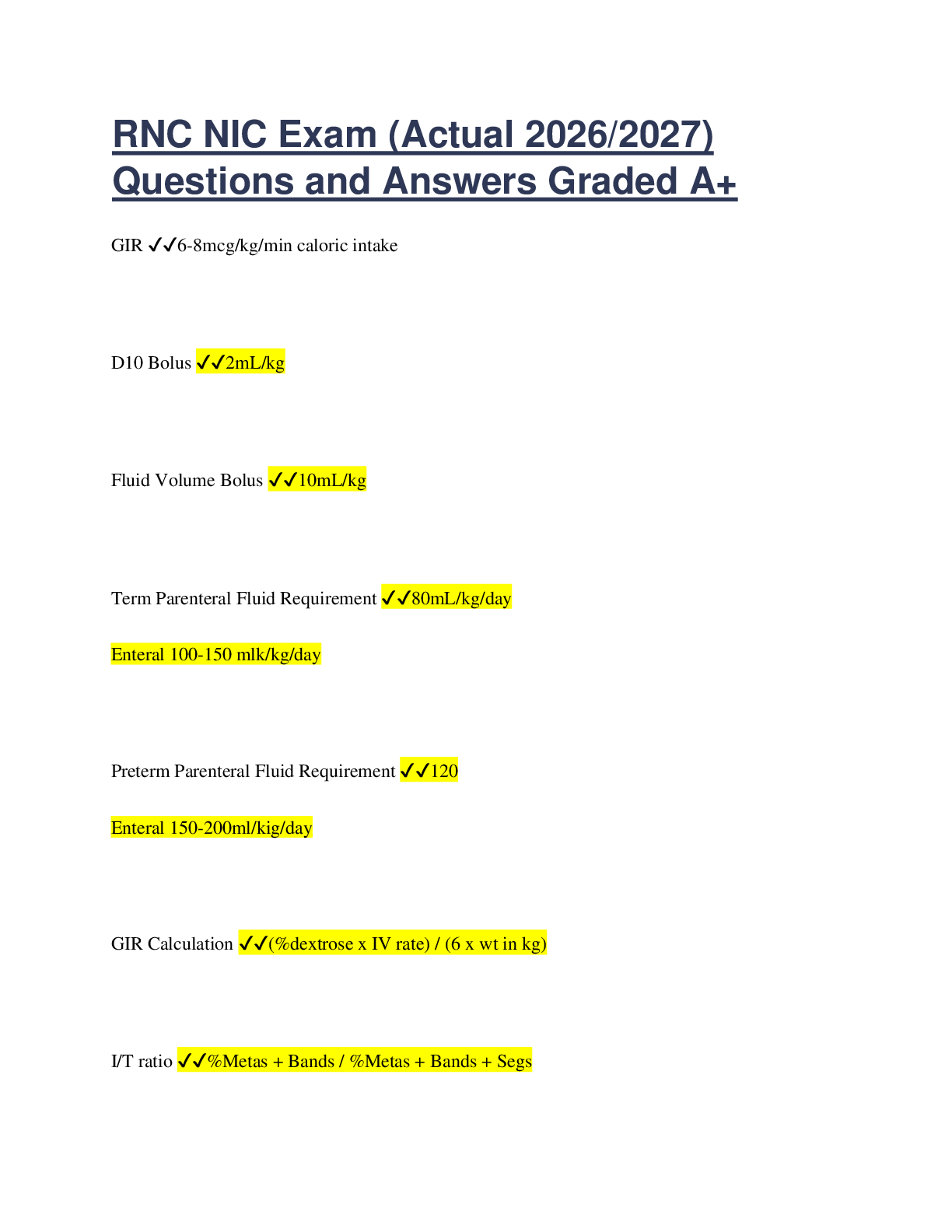 Preview image for RNC NIC Exam 2026/2027QUESTION WITH ANSWERS (GRADE)A+