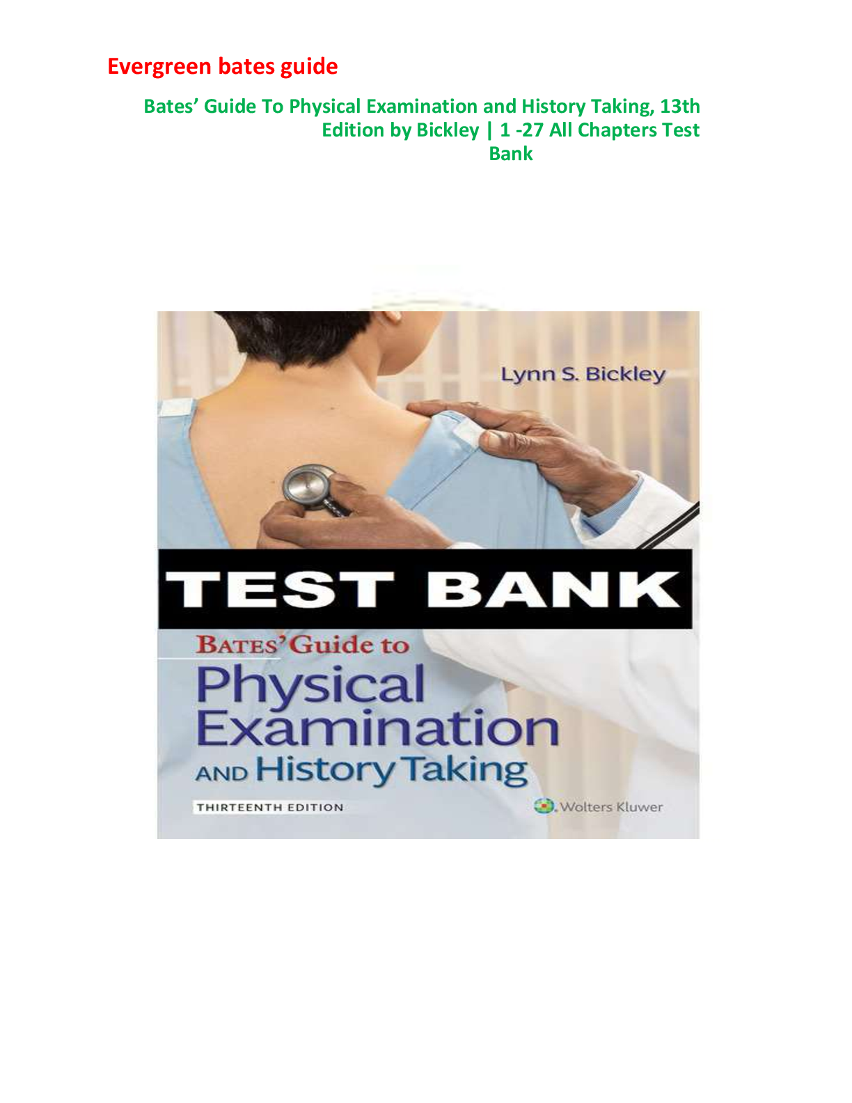 Preview image for Bates guide to physical examination and history taking 13th edition bickley test bank pdf