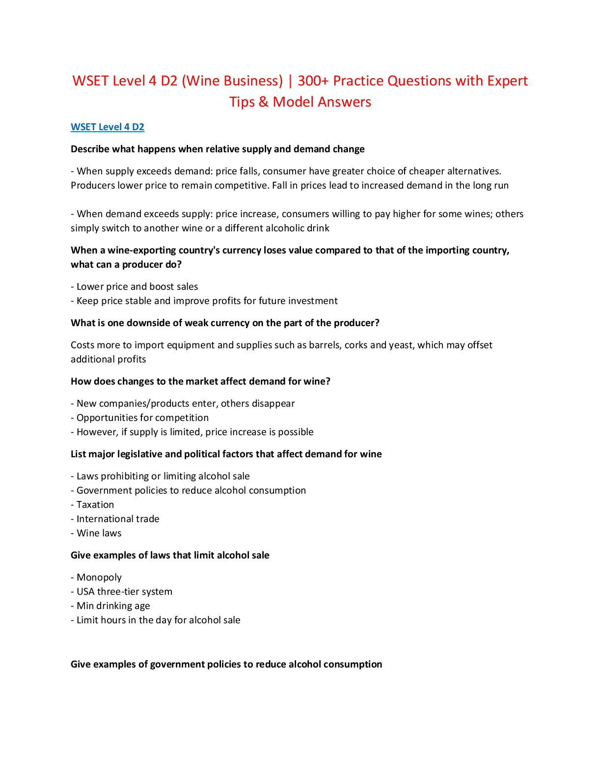 Preview image for WSET Level 4 D2 (Wine Business) | 300+ Practice Questions with Expert Tips & Model Answers