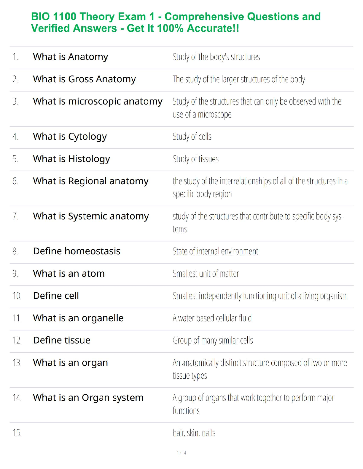 Preview of BIO 1100 Theory Exam 1 - Comprehensive Questions and Verified Answers - Get It 100% Accura