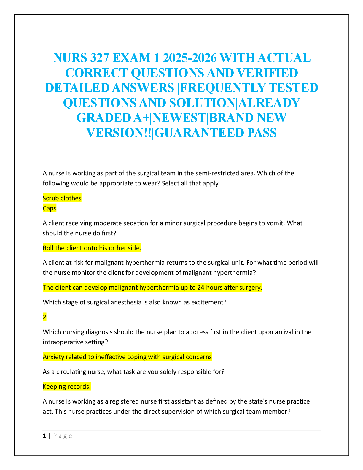 NURS 327 EXAM 1  