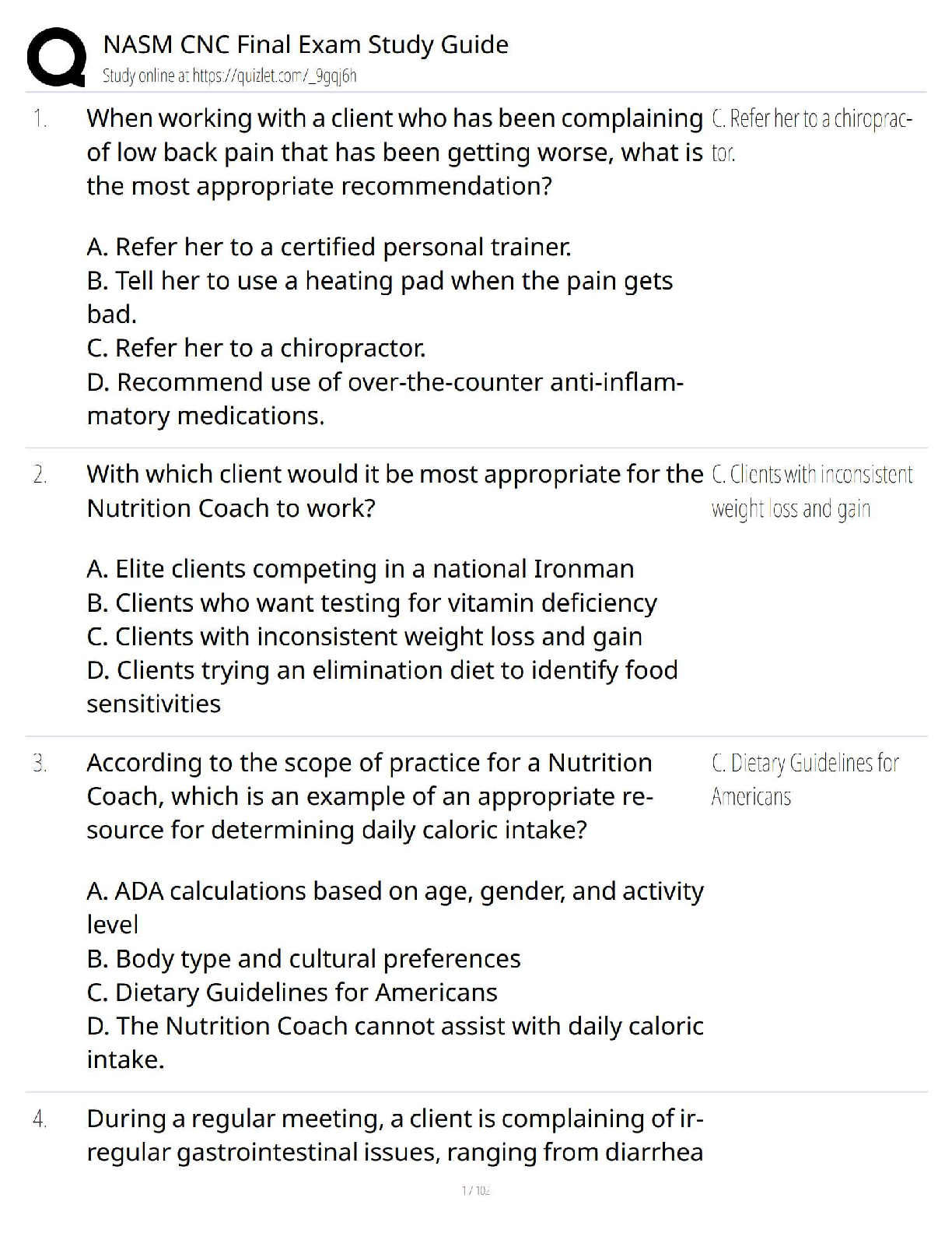 NASM CNC Final Exam Study Guide / Certified Nutrition Coach 2025 Update / Key Concepts + Exam Review to  