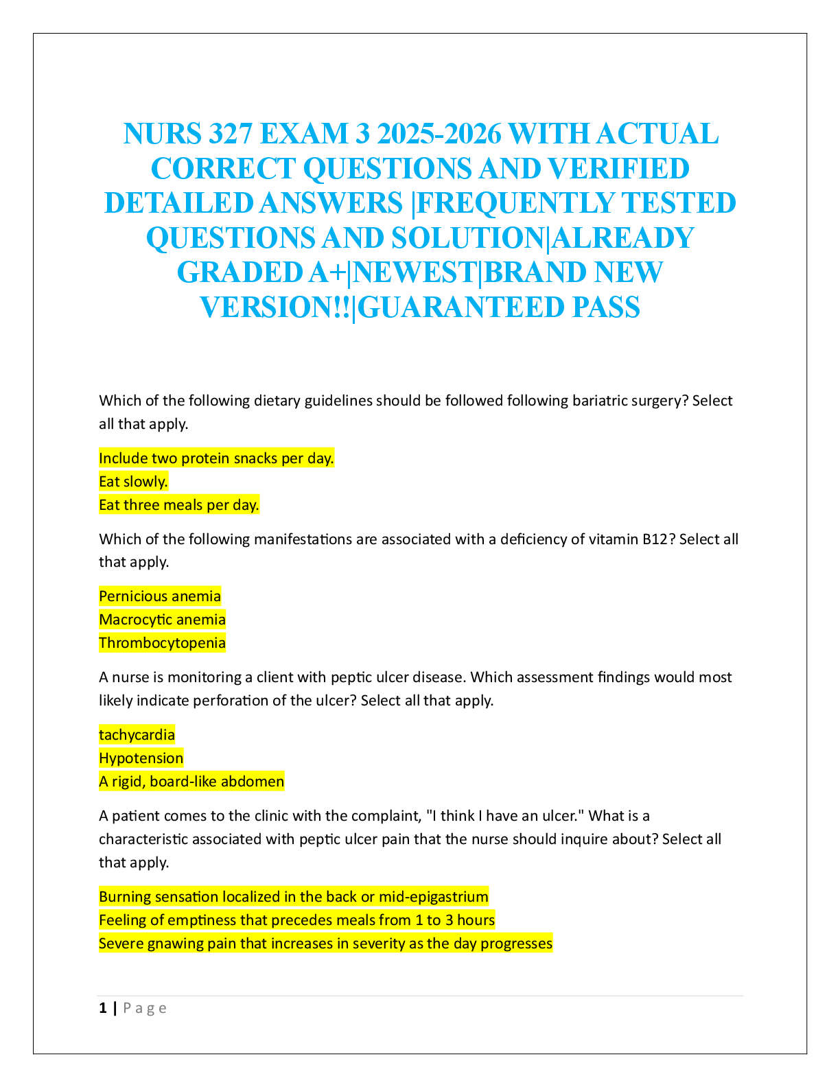 NURS 327 EXAM 3  