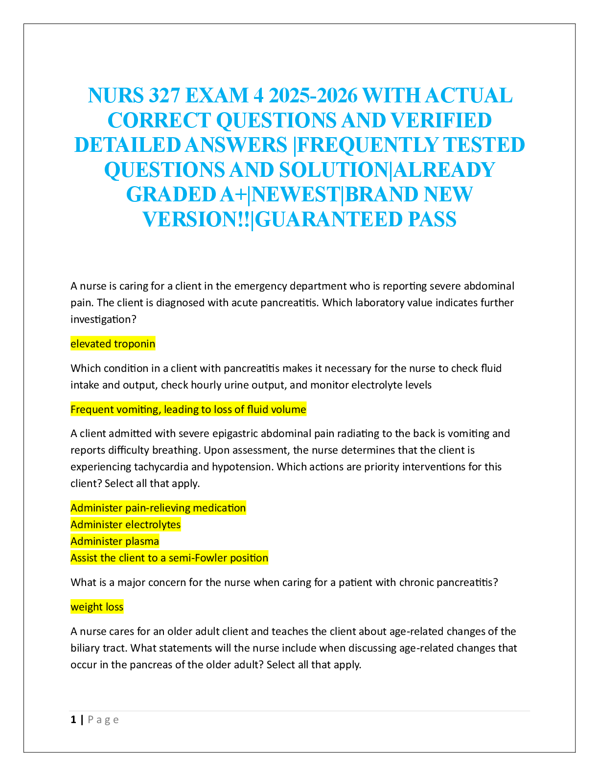 NURS 327 EXAM 4  