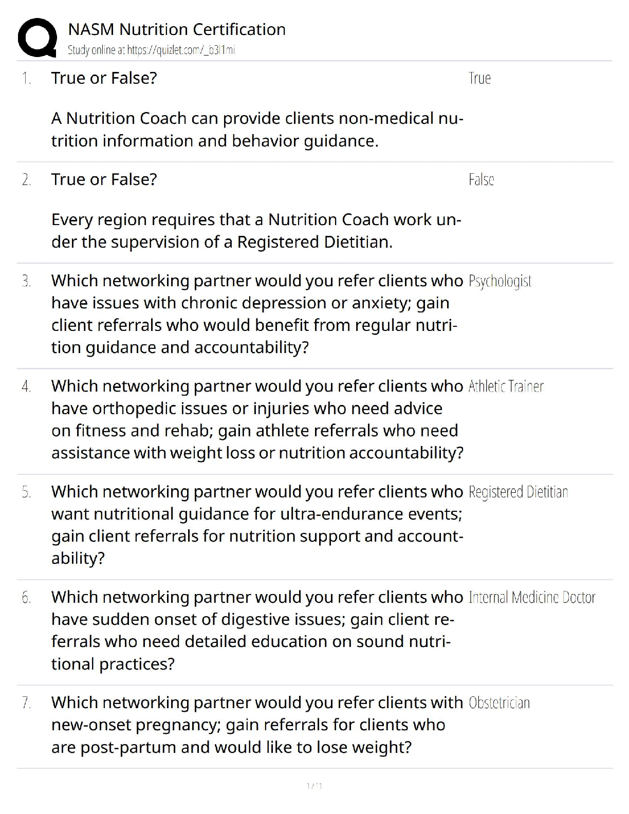 Preview of NASM Nutrition Certification / Certified Nutrition Coach (CNC) Study Guide + Practice Ques