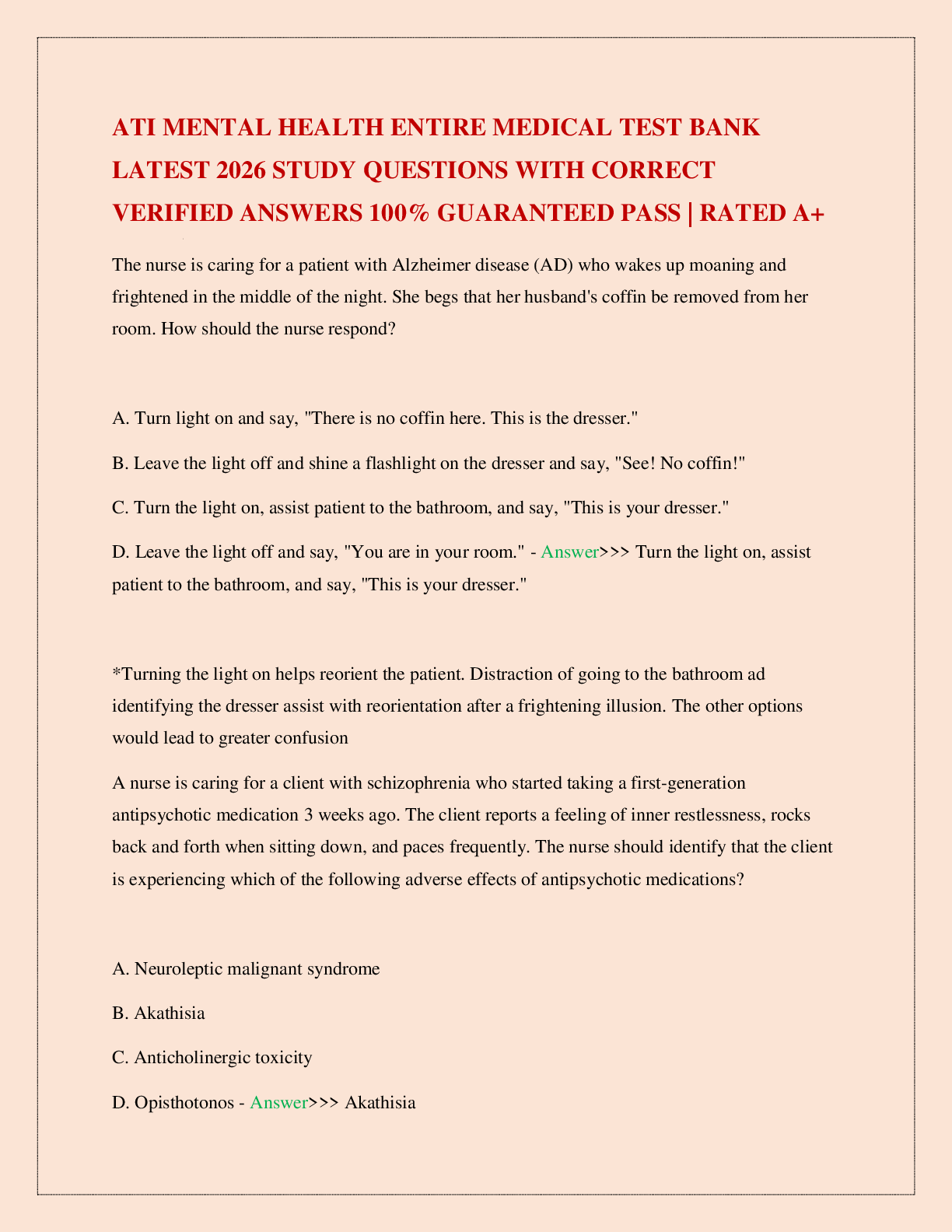 Preview image for ATI MENTAL HEALTH ENTIRE MEDICAL TEST BANK LATEST 2026 STUDY QUESTIONS WITH CORRECT VERIFIED ANSWERS 100% GUARANTEED PASS | RATED A+
