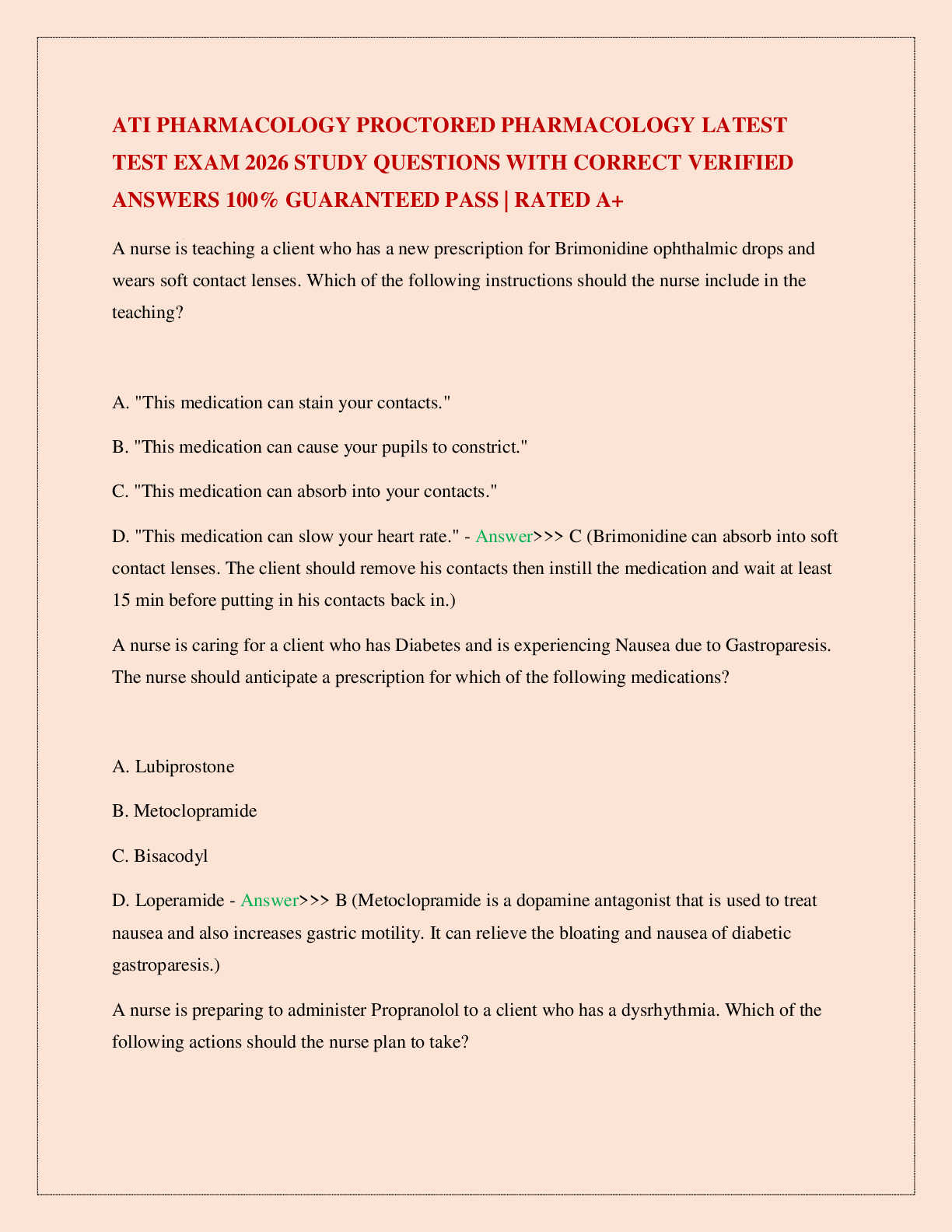 Preview image for ATI PHARMACOLOGY PROCTORED PHARMACOLOGY LATEST TEST EXAM 2026 STUDY QUESTIONS WITH CORRECT VERIFIED ANSWERS 100% GUARANTEED PASS | RATED A+
