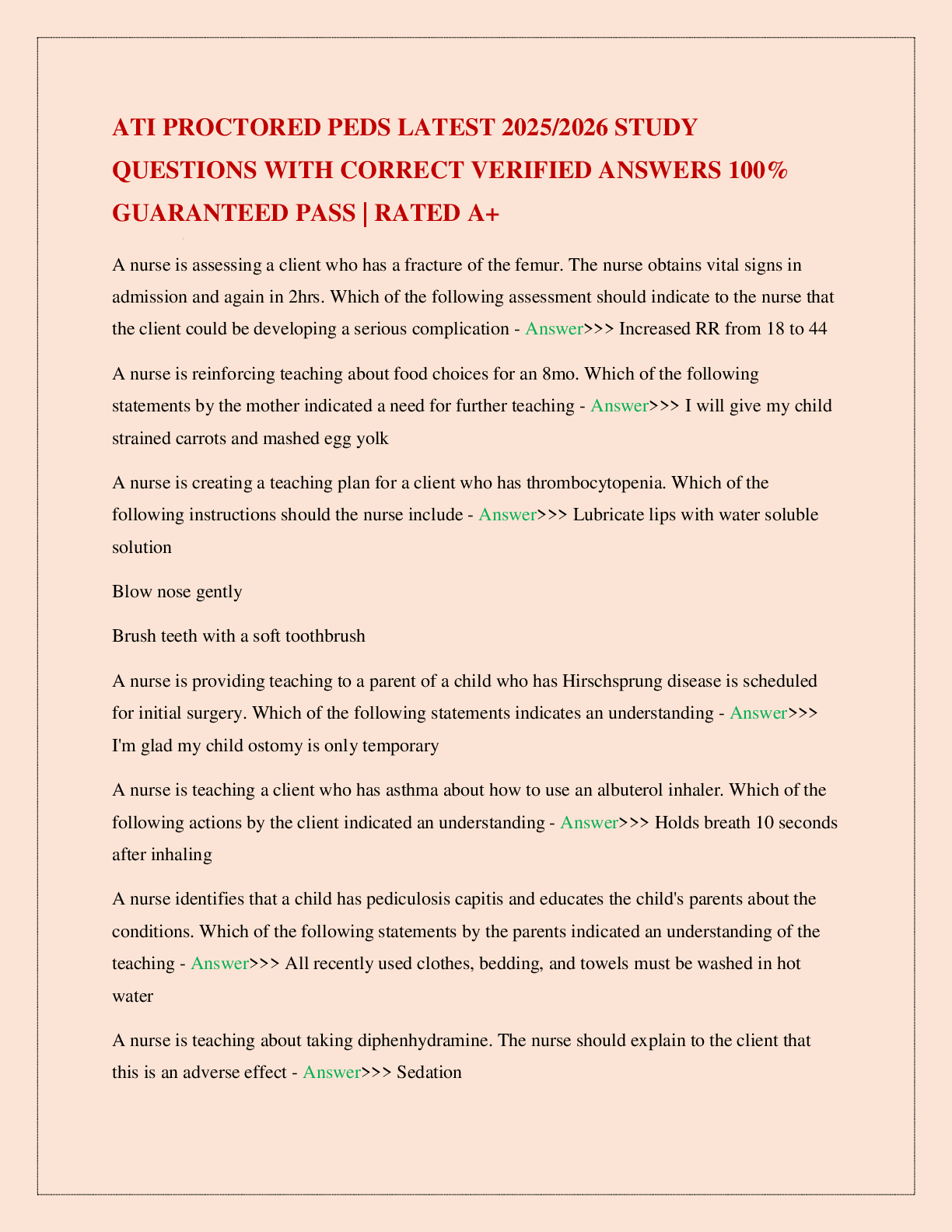 Preview image for ATI PROCTORED PEDS LATEST 2025/2026 STUDY QUESTIONS WITH CORRECT VERIFIED ANSWERS 100% GUARANTEED PASS | RATED A+