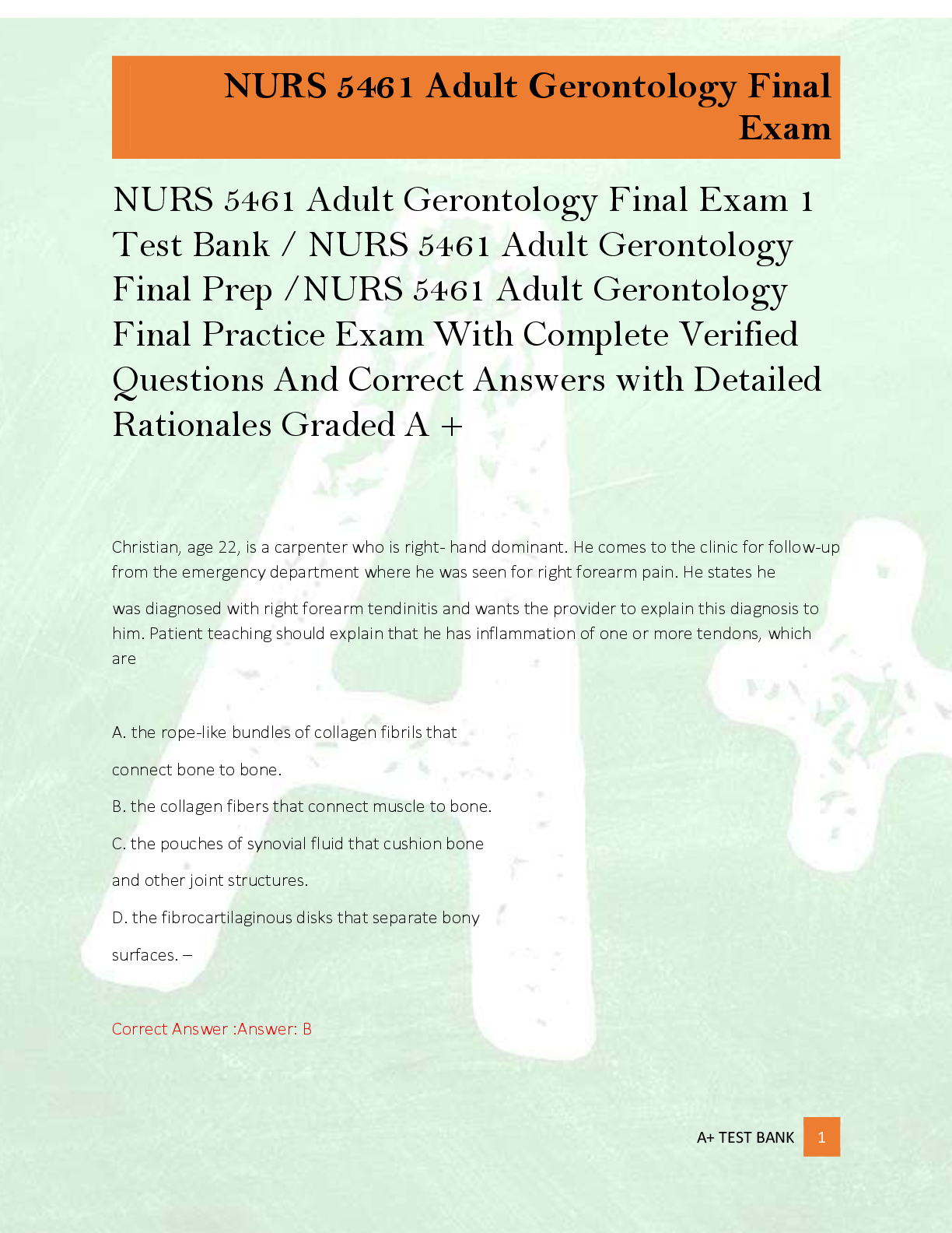 NURS 5461 Adult Gerontology Final Exam 1  Test Bank / NURS 5461 Adult Gerontology  Final Prep /NURS 5461 Adult Gerontology  Final Practice Exam With Complete Verified  Questions And Correct Answers with Detailed  Rationales Graded A +