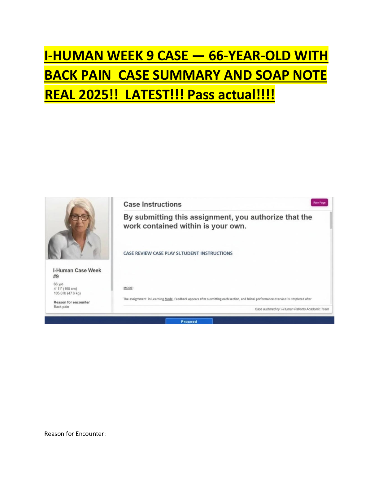 Preview image for I-Human Week 9 Case – 66-Year-Old with Back Pain | Lumbar Spondylosis SOAP Note 2025