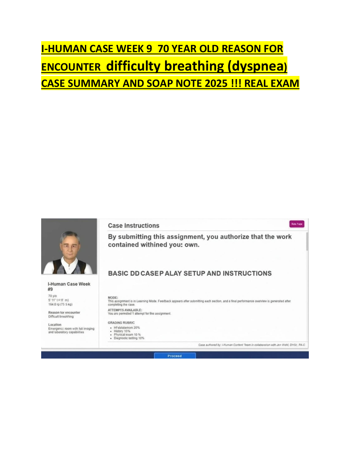 Preview image for I-Human Case Study Week 9 – 70-Year-Old with Dyspnea | CHF Exacerbation Case Summary & SOAP Note 2025