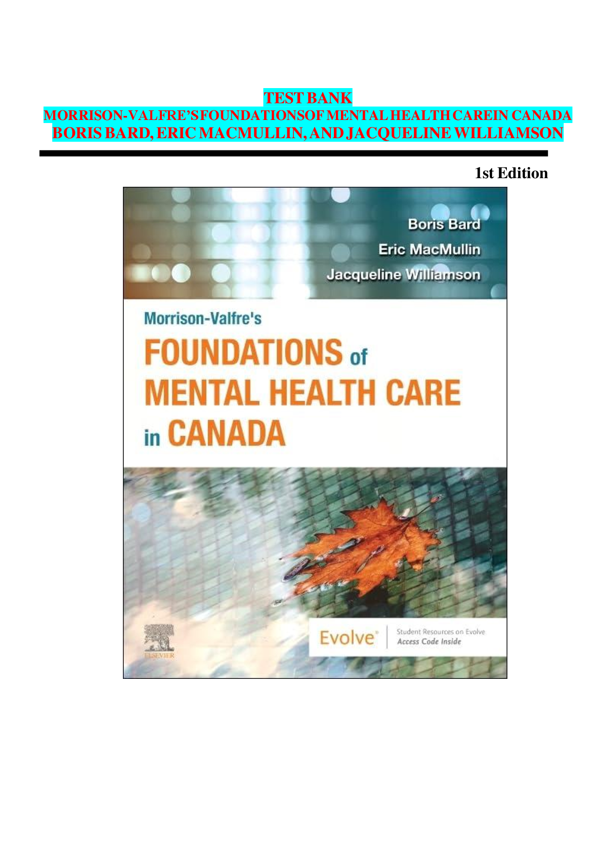 Preview image for Test Bank for Morrison-Valfre's Foundations of Mental Health Care in Canada 1st Edition Bard | Chapter Review & NCLEX-Style Questions for Nursing Students