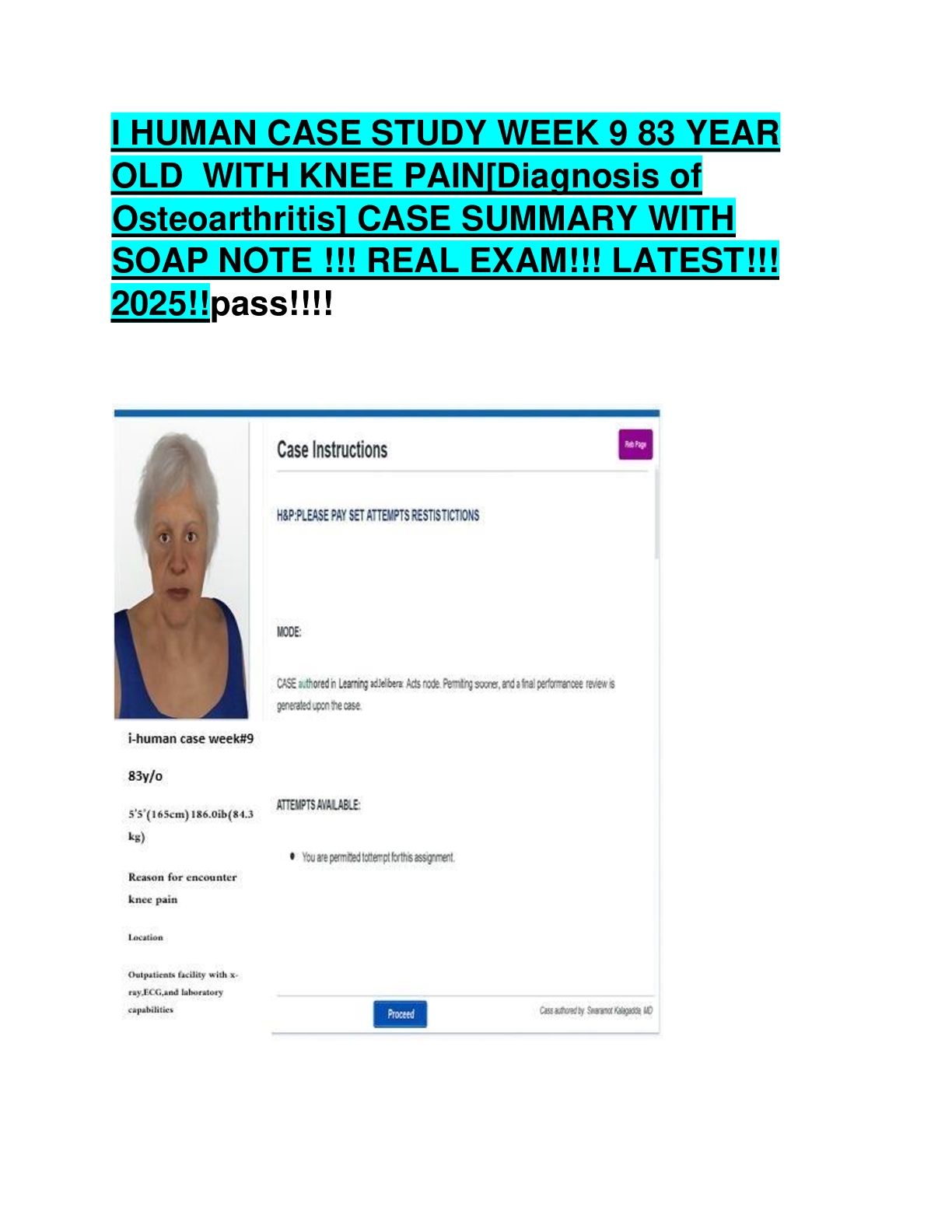 Preview image for I-Human Case Study Week 9 – 83-Year-Old with Knee Pain (Osteoarthritis) | Full SOAP Note & Case Summary 2025
