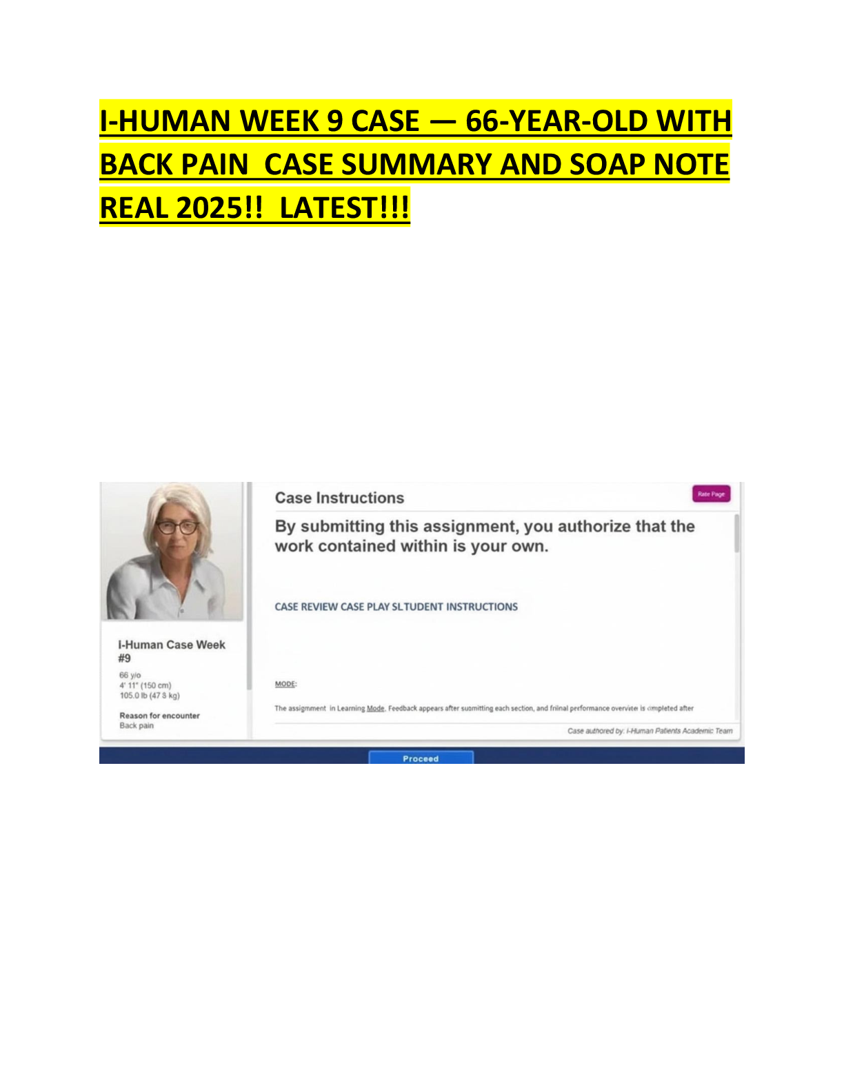 Preview image for I-Human Case Study Week 9 – 66-Year-Old with Back Pain (Lumbar Spondylosis) | SOAP Note & Case Summary 2025