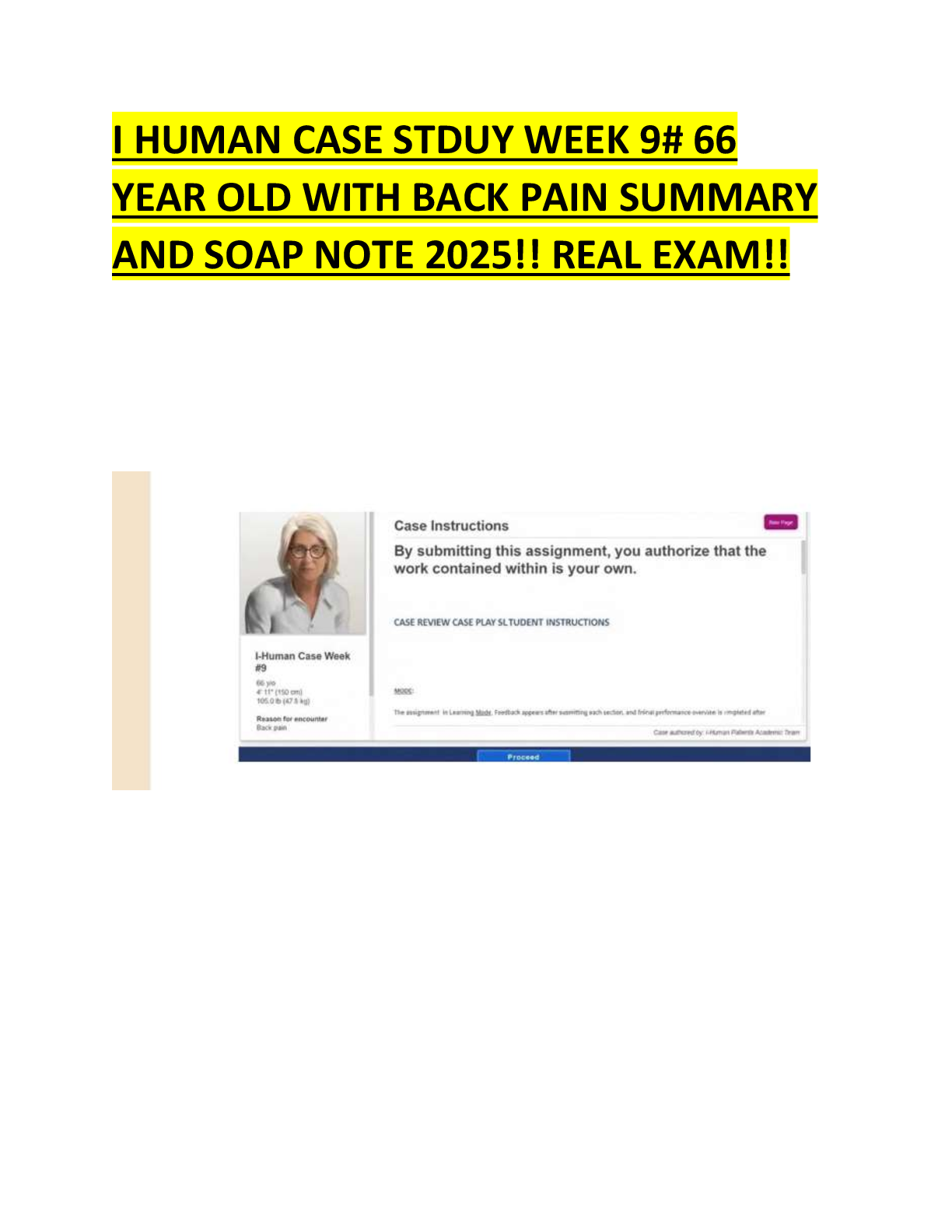 Preview image for Week 9 Case Study – 66-Year-Old with Back Pain | Complete Summary & SOAP Note 2025 [Real Exam]