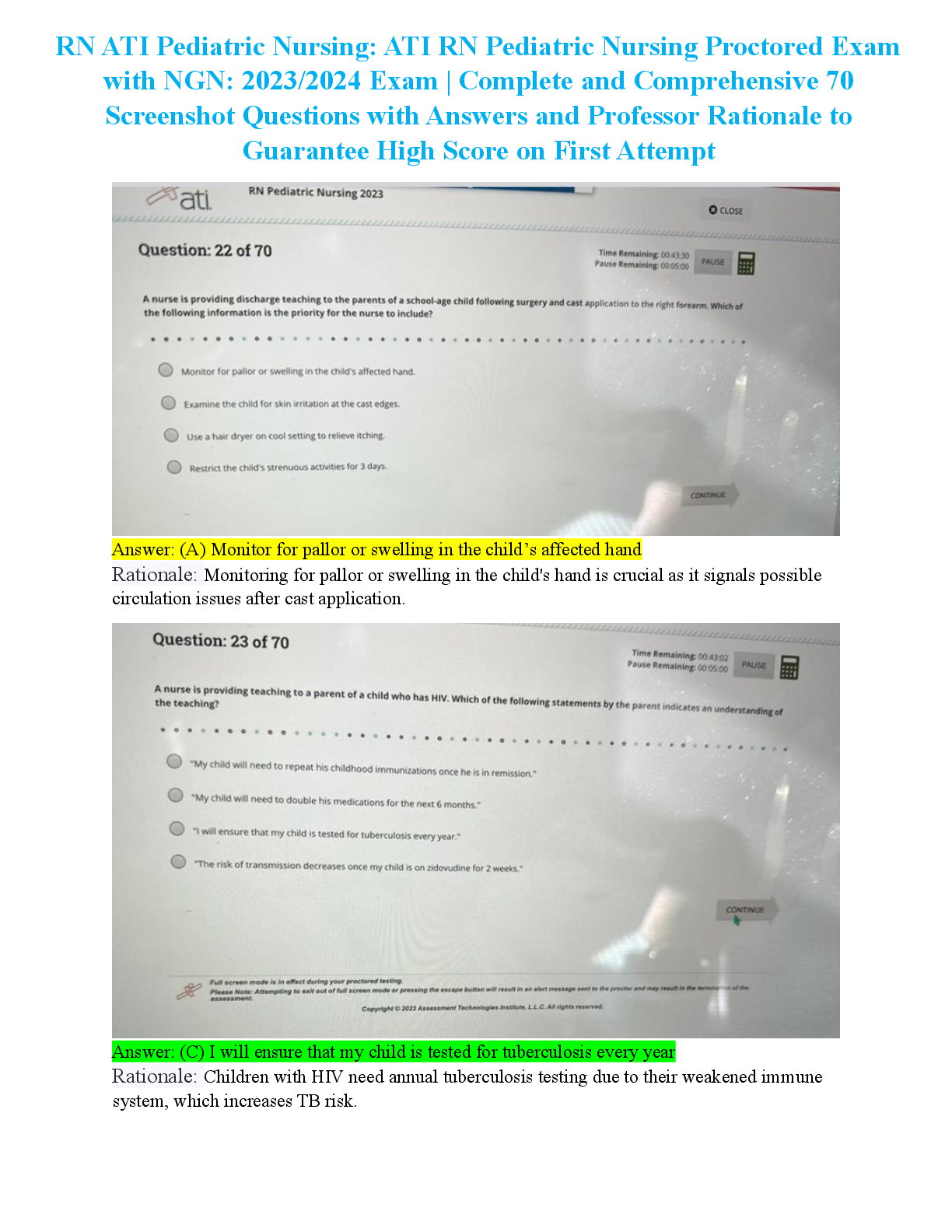 Preview image for ATI RN Pediatric Nursing Proctored Exam 2023/2025 With NGN 70 Questions & Answers | Real ATI Pediatrics Exam