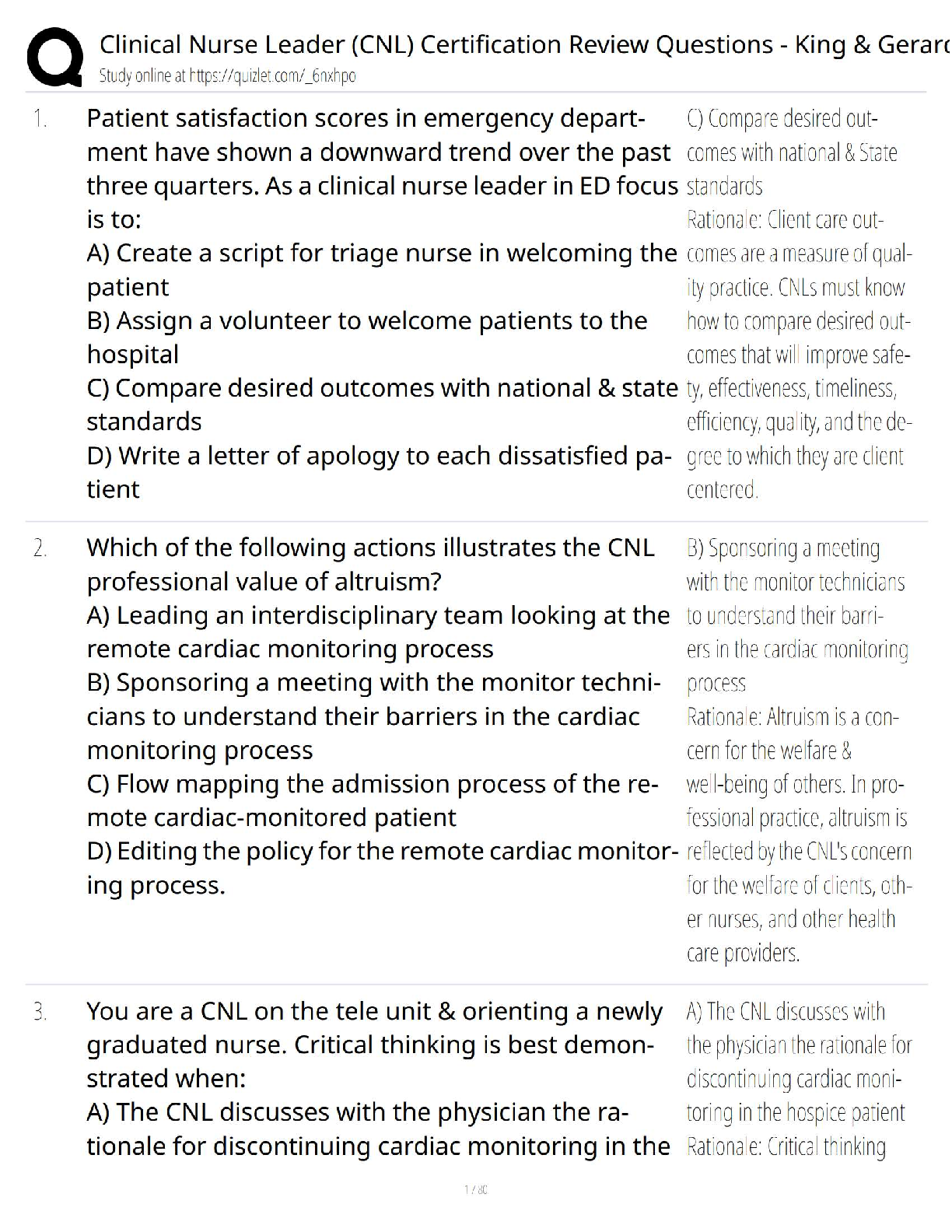 Preview of Clinical Nurse Leader (CNL) Certification Review Questions – King Gerard   2025 Update / N