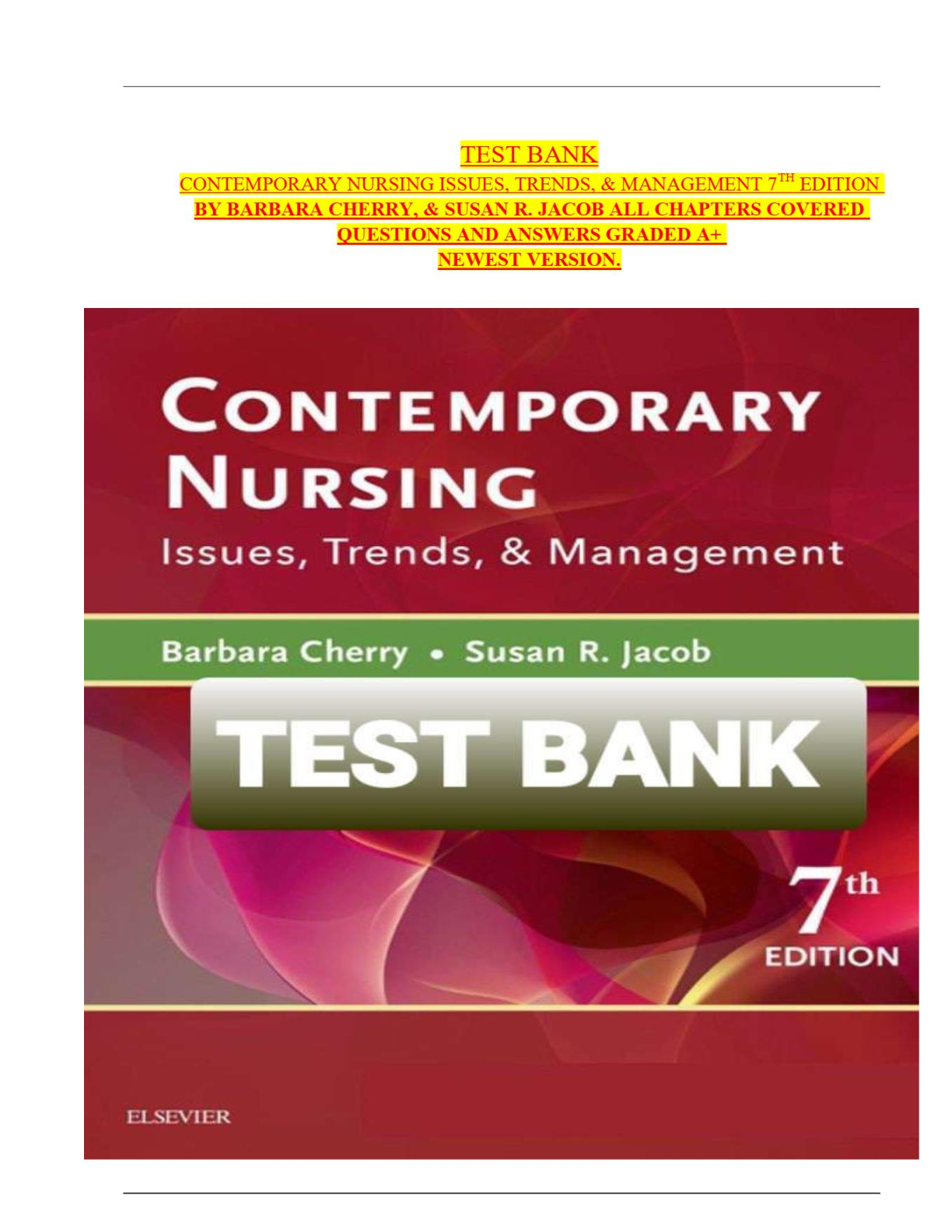 Preview image for Contemporary Nursing: Issues, Trends & Management, 7th Edition – Complete Test Bank with Questions & Answers (All Chapters Covered | Graded A+)