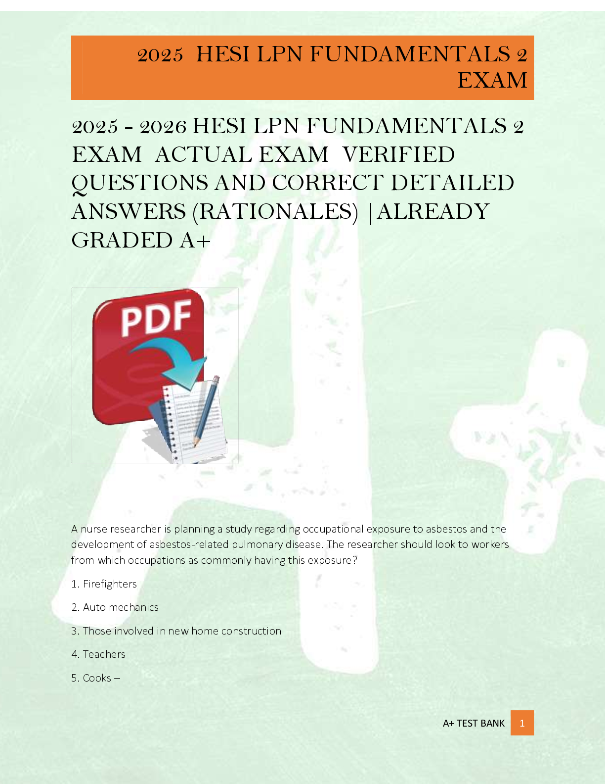 Preview of 2025 - 2026 HESI LPN FUNDAMENTALS 2  EXAM  ACTUAL EXAM  VERIFIED   QUESTIONS AND CORRECT DETAILED  ANSWERS (RATIONALES) |ALREADY  GRADED A+
