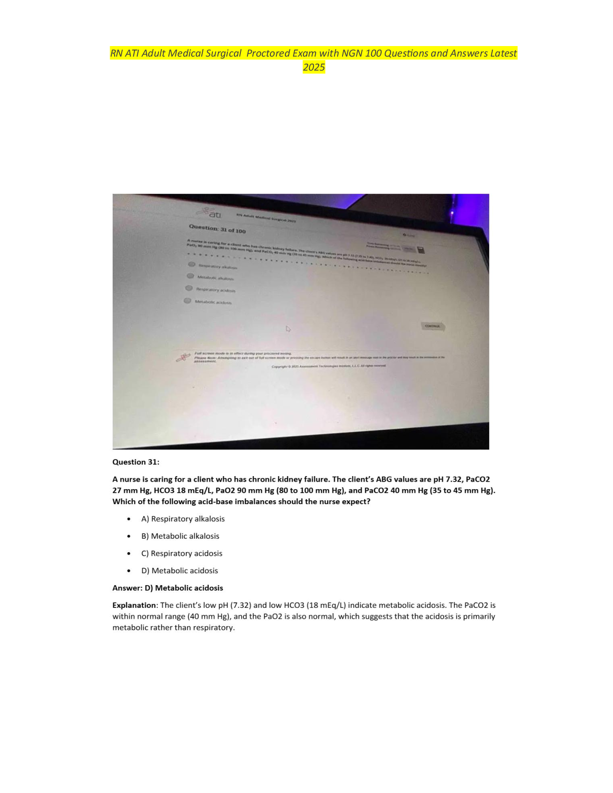 Preview image for 2025 ATI RN Medical Surgical (Med-Surg) 2023 Retake Exam with NGN 100 Questions and Answers.