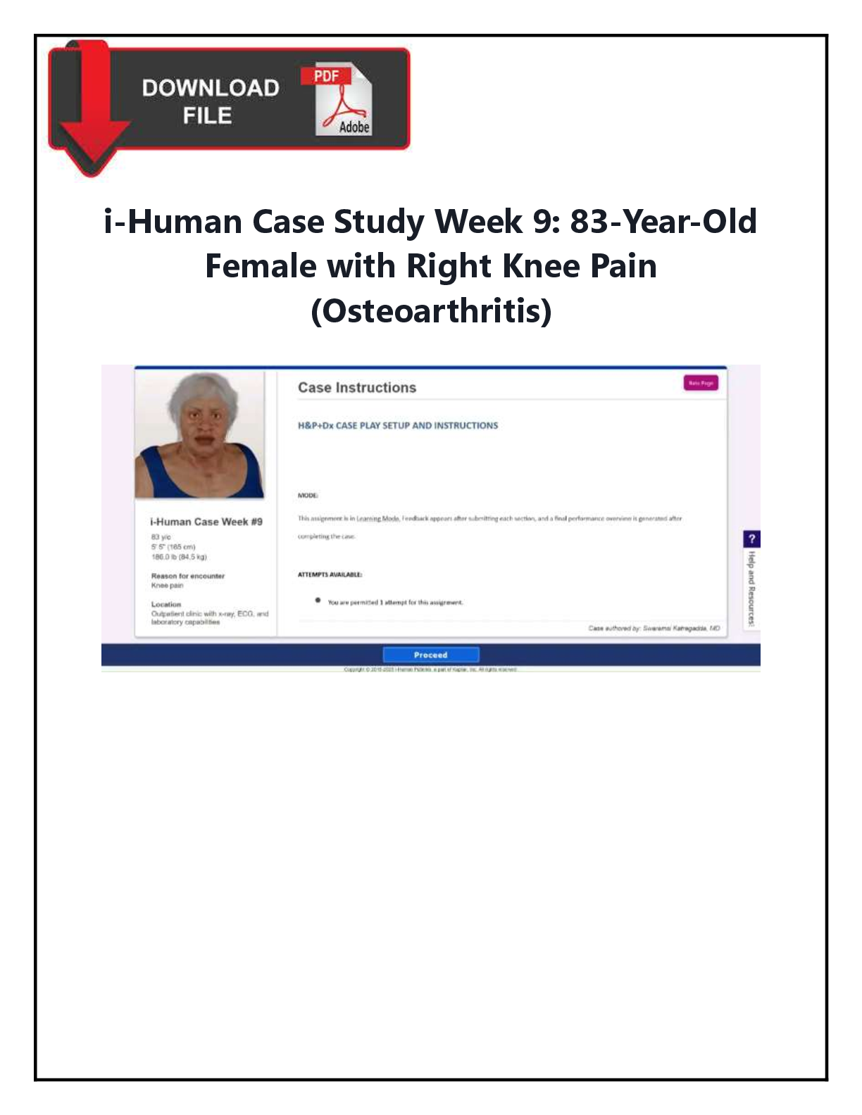 Preview image for Week 9: 83-Year-Old  Female with Right Knee Pain  (Osteoarthritis) Case Study