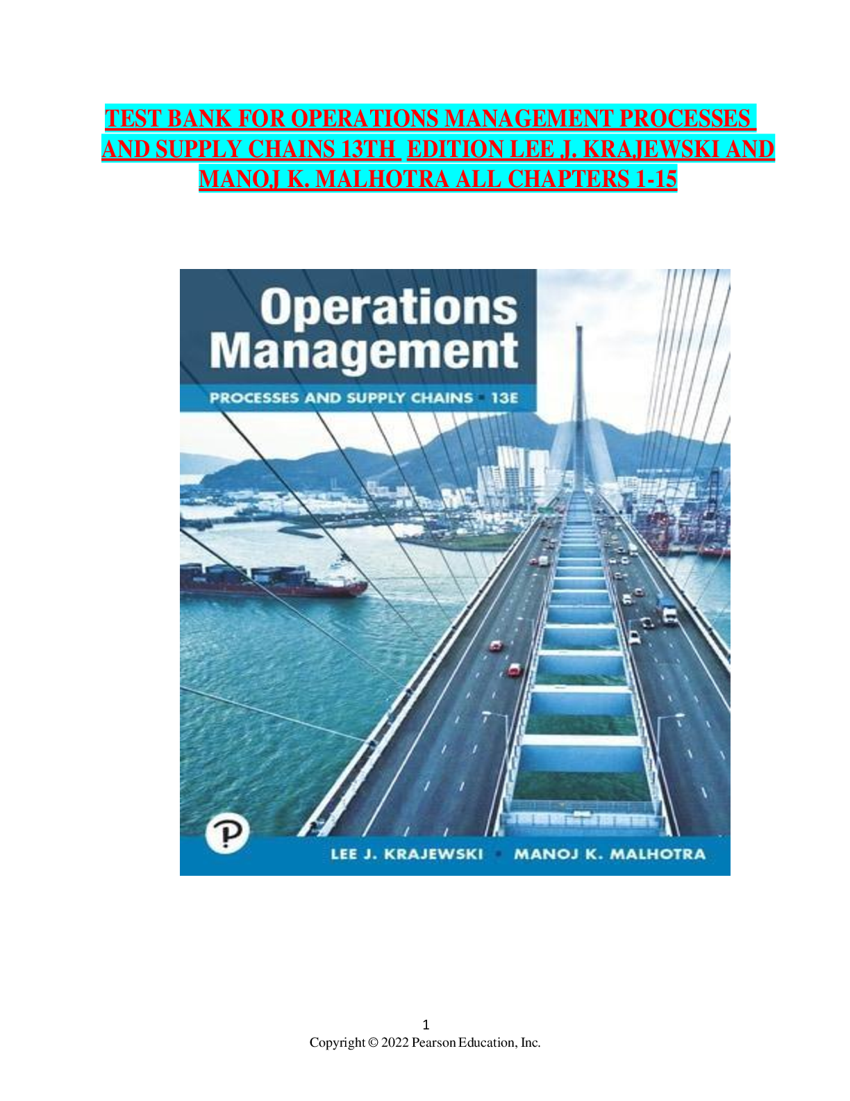 Preview image for Operations Management Processes & Supply Chains 13th Edition Krajewski Test Bank | All Chapters 1-15 | AACSB Aligned | Pearson