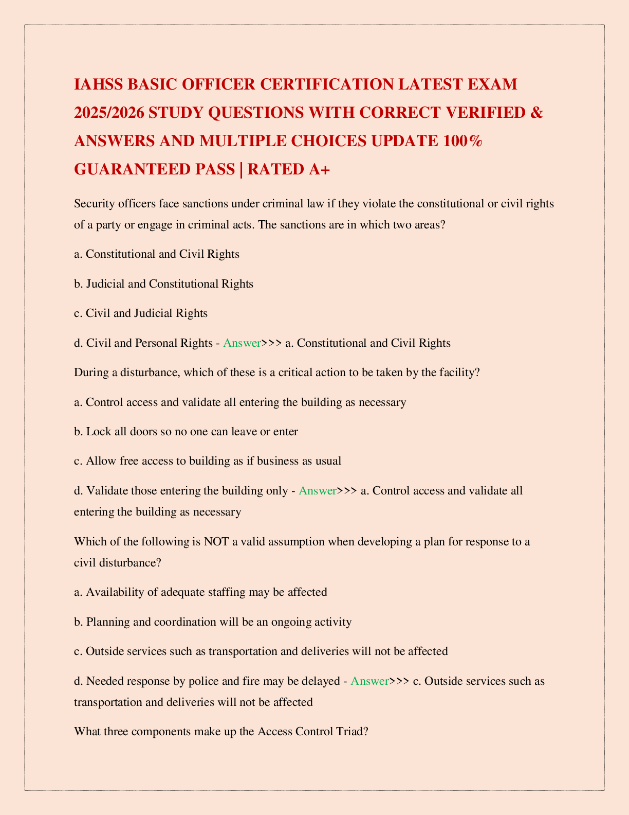 Preview image for IAHSS BASIC OFFICER CERTIFICATION LATEST EXAM 2025/2026 STUDY QUESTIONS WITH CORRECT VERIFIED & ANSWERS AND MULTIPLE CHOICES UPDATE 100% GUARANTEED PASS | RATED A+