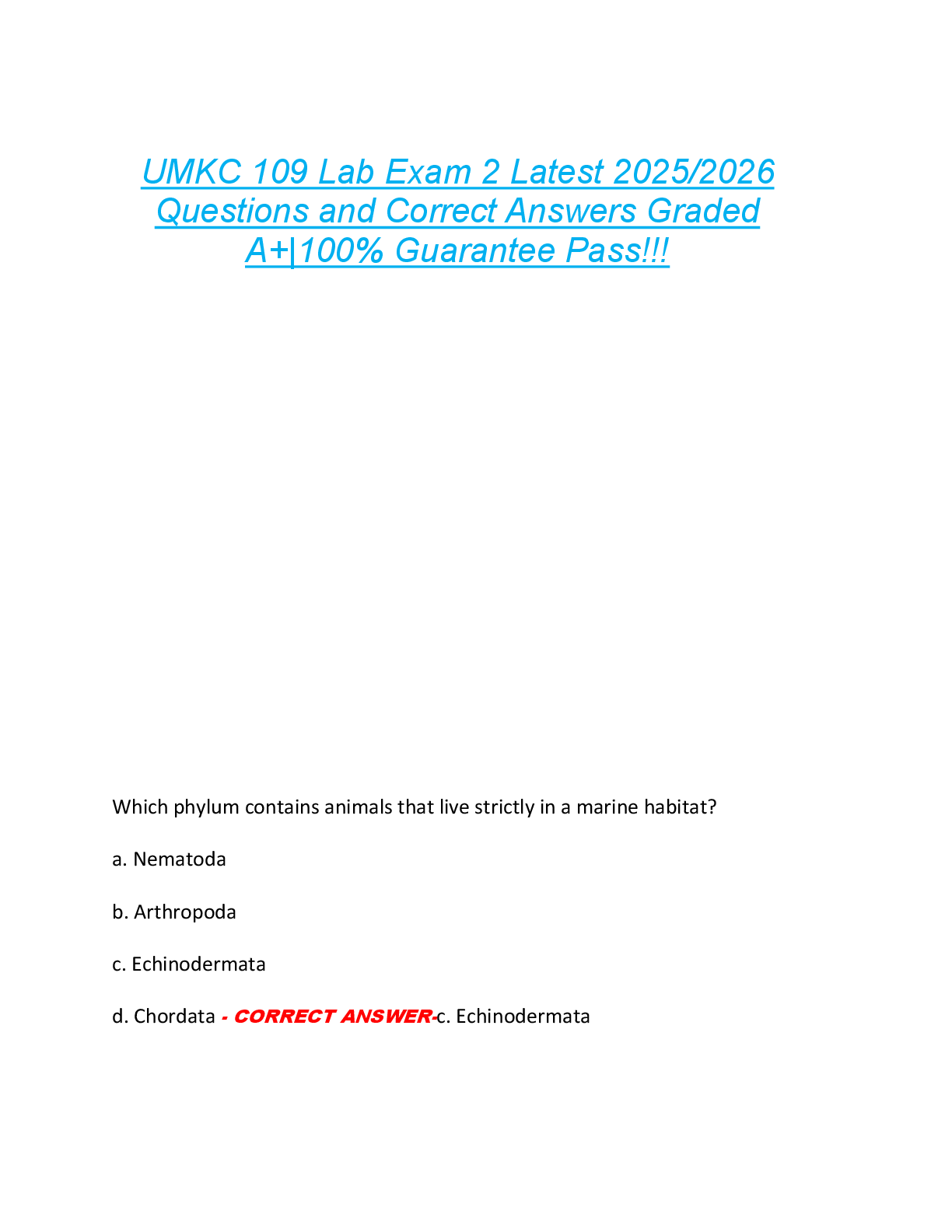 Preview of UMKC 109 Lab Exam 2 Latest 2025/2026  Questions and Correct Answers Graded  A+|100% Guaran