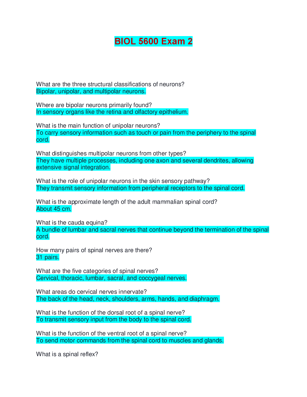 Preview image for BIOL 5600 Exam 2 | Complete Solutions (Verified Answers)